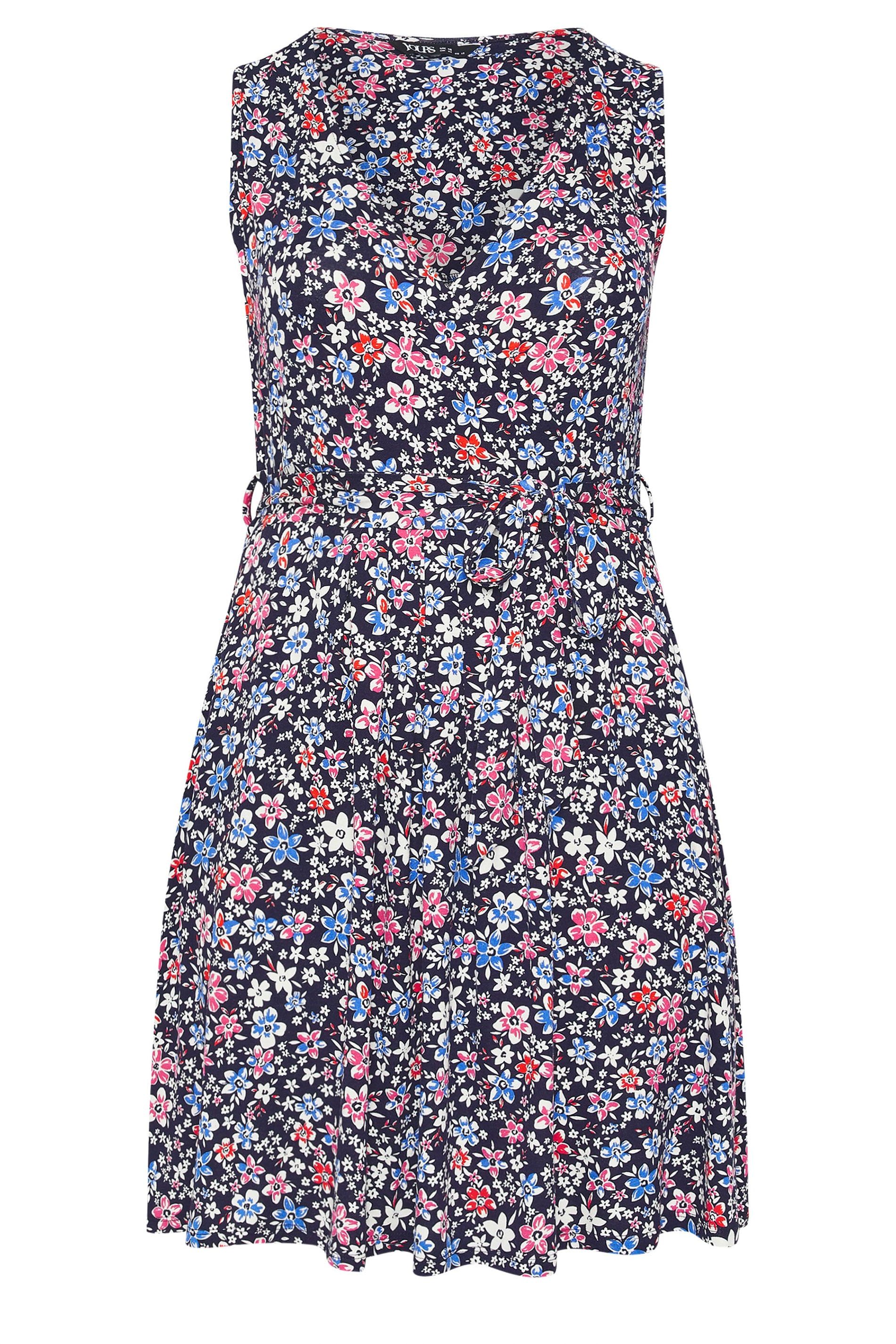 Yours Floral Sleeveless Wrap Front Dress