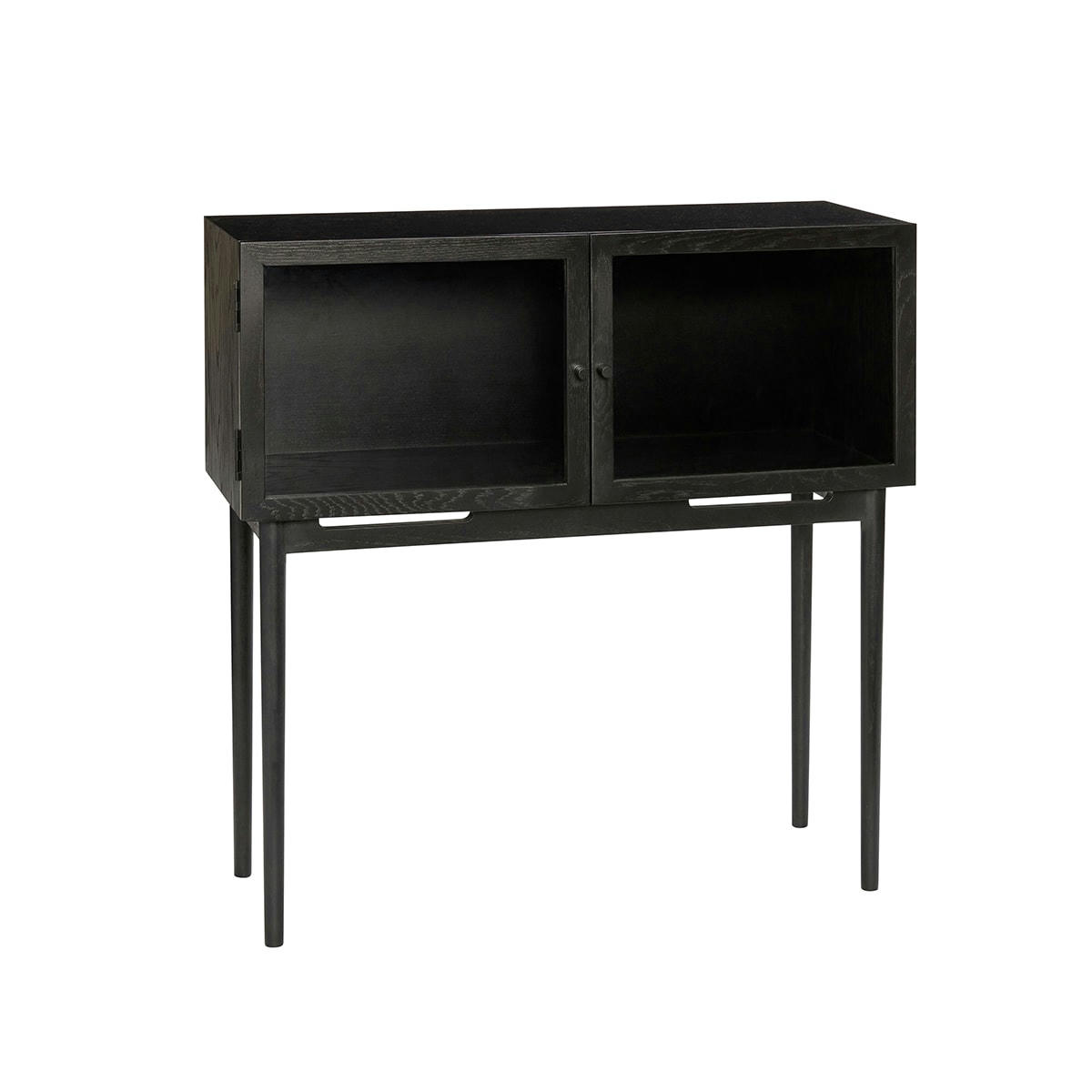 MUSEUM - Table console en verre, placage de chêne et bois de chêne noir