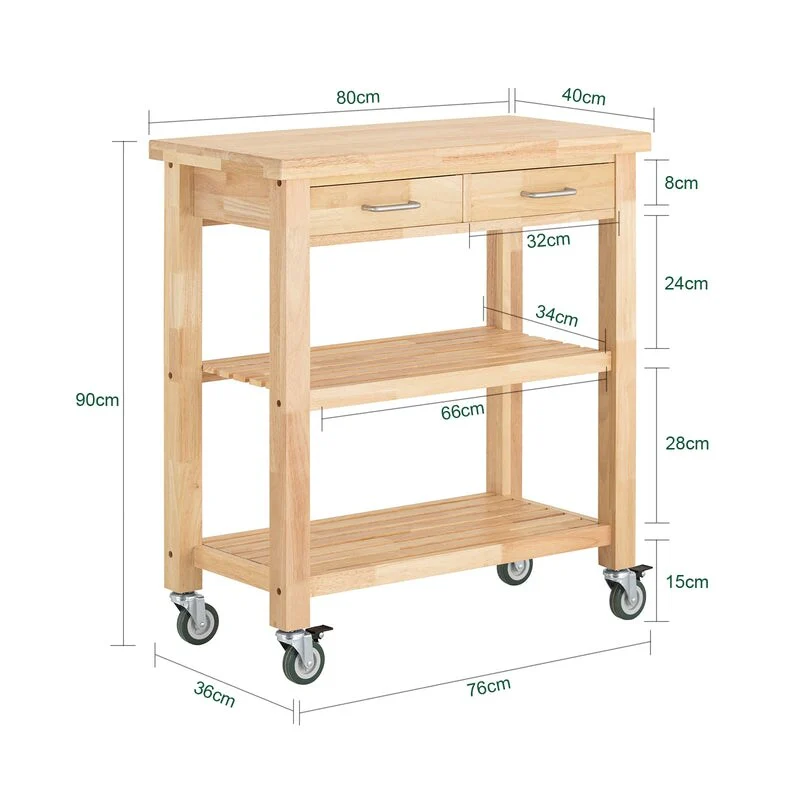 Haotian FKW24-N, Rubber Wood Kitchen Storage Trolley Cart