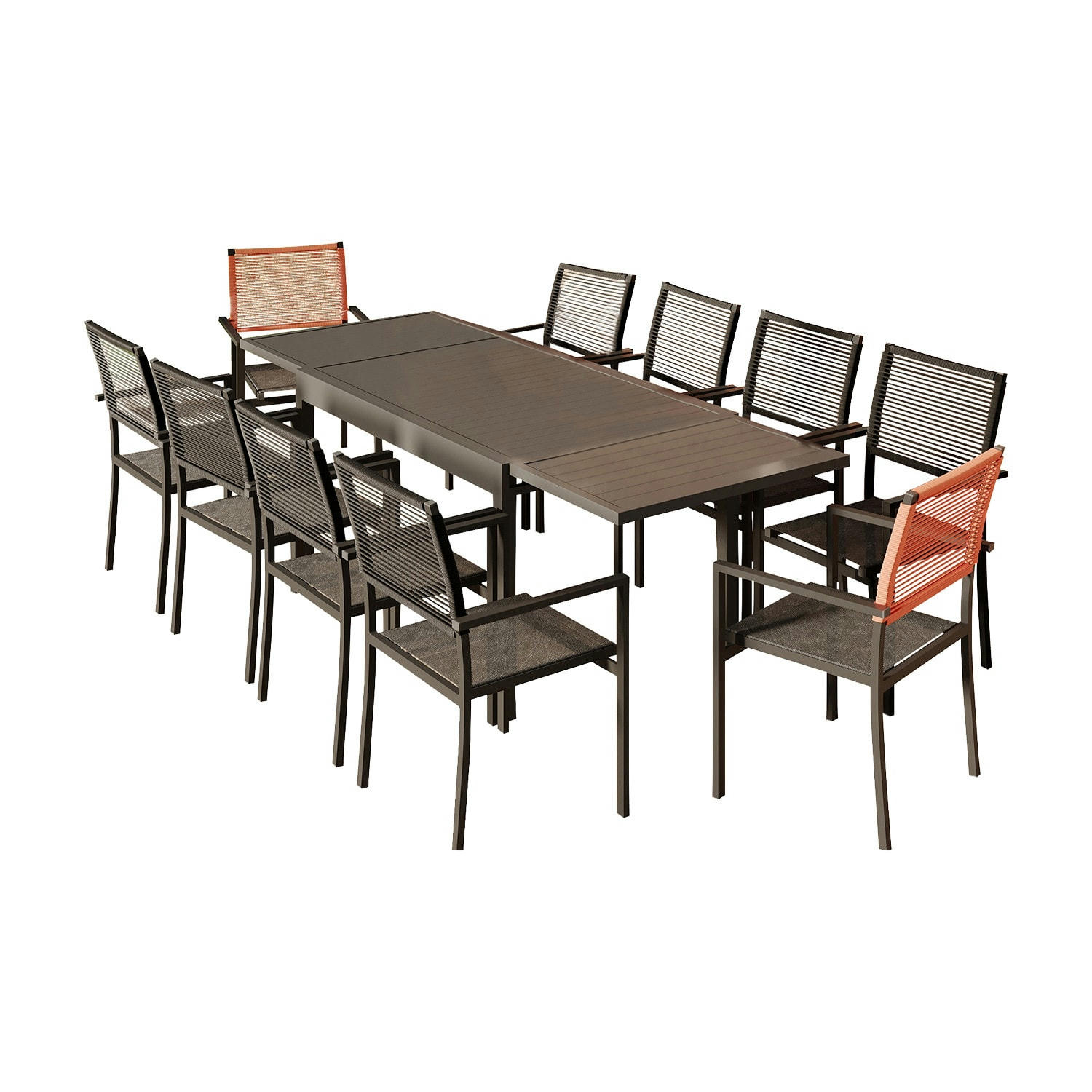 YERAZ - Ensemble de jardin 10 personnes extensible aluminium anthracite orange