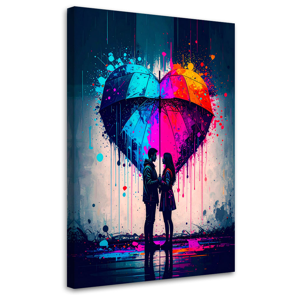 Obraz do sypialni salonu, Para Miłość Serce Parasol 20x30