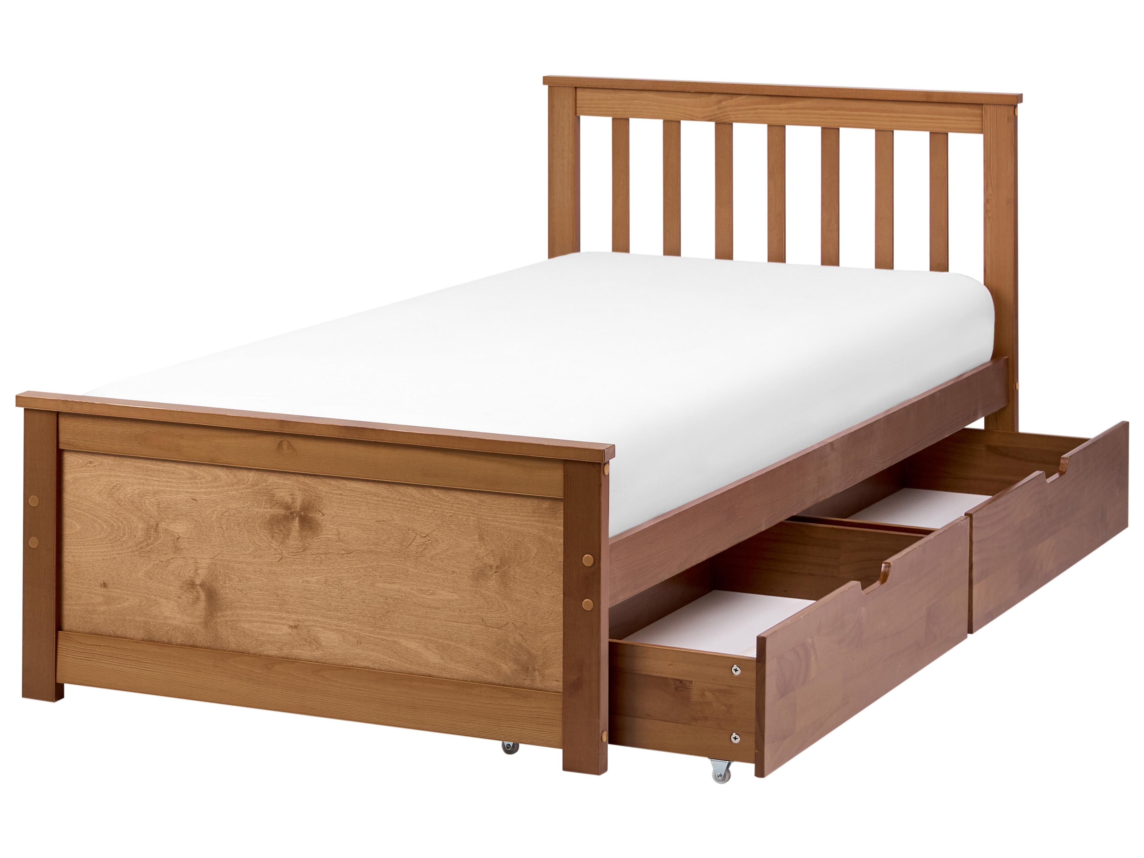 Bed with 2 Drawers Pine Wood OLENDON 90 x 200 cm (EU Single) Brown