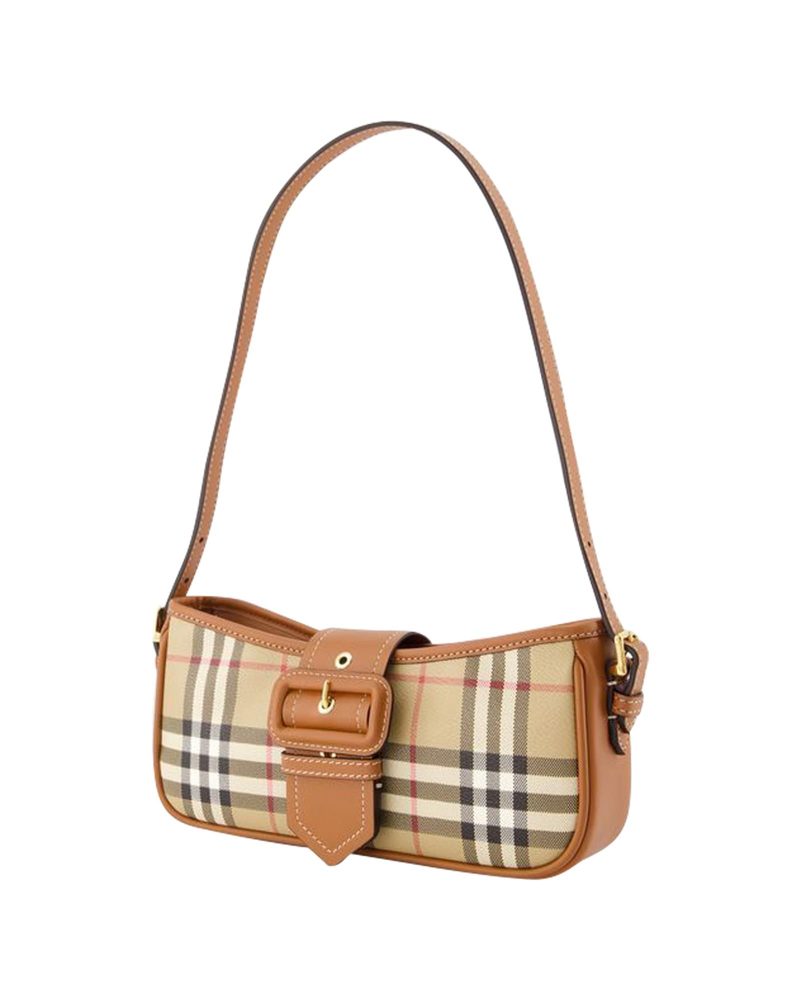 Burberry Mini Check Shoulder Bag Wo - Brown Handbags