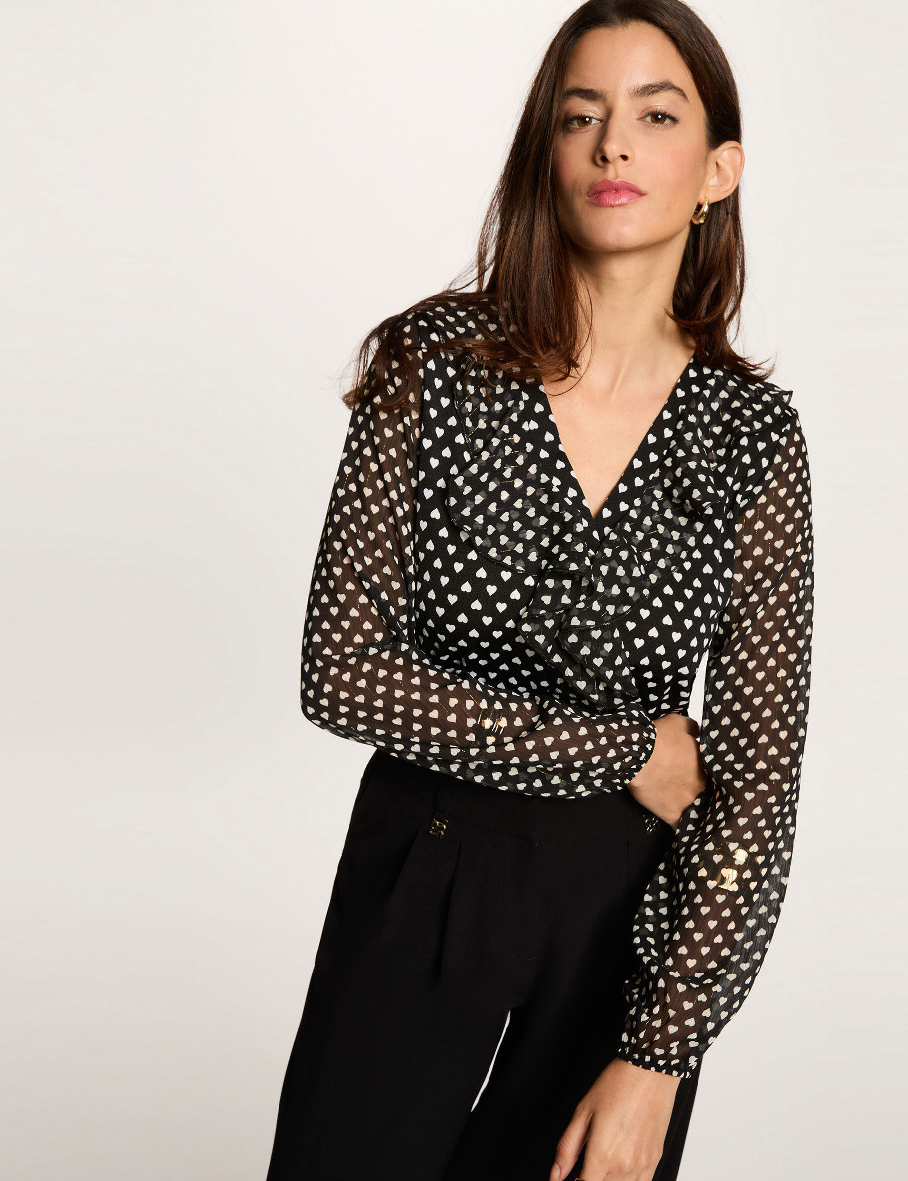 Voile Shirt With V-Neck Black Women