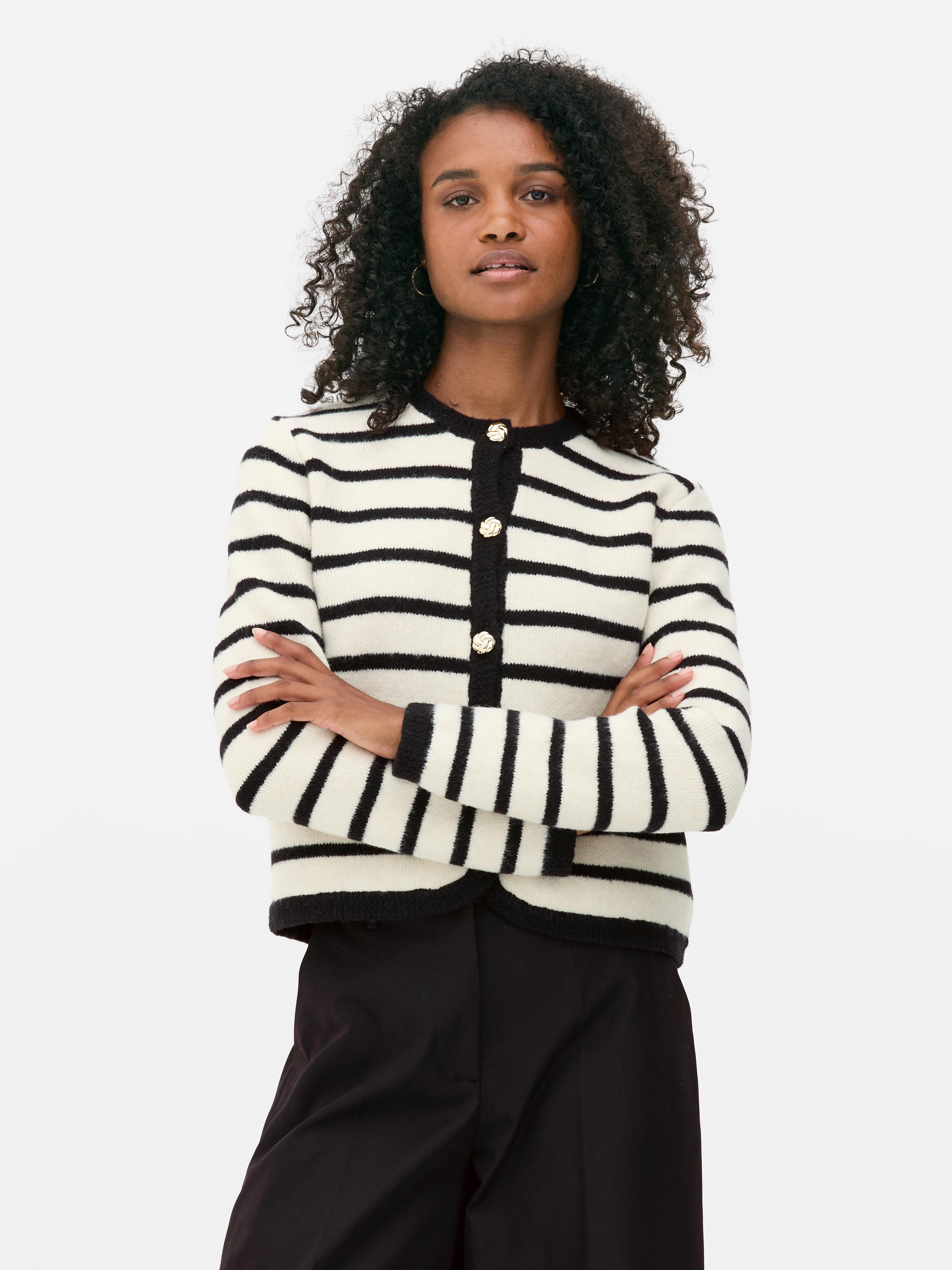 Contrast Trim Button Detail Cardigan