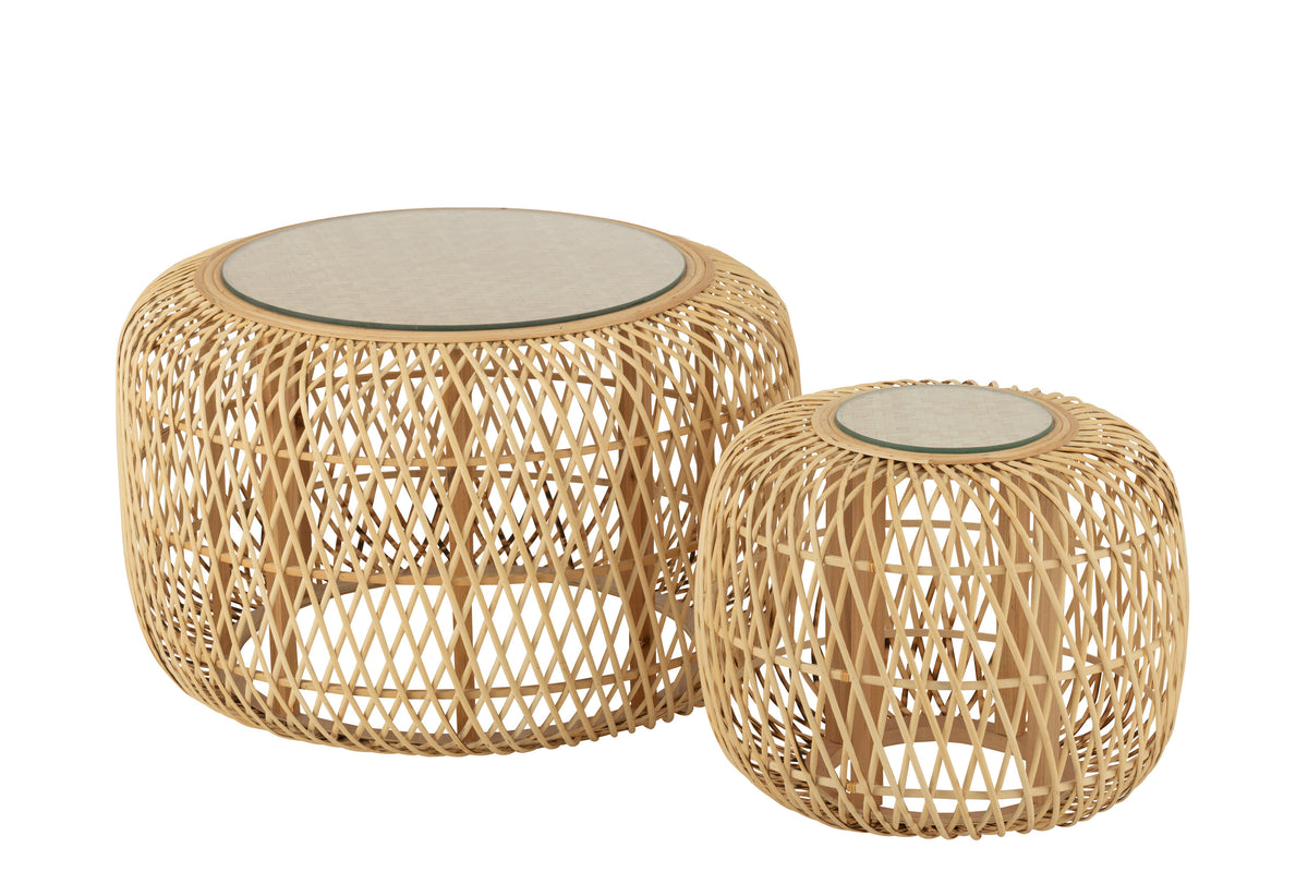 J-Line bijzettafel Afrika - bamboe/sparhout - naturel - set van 2