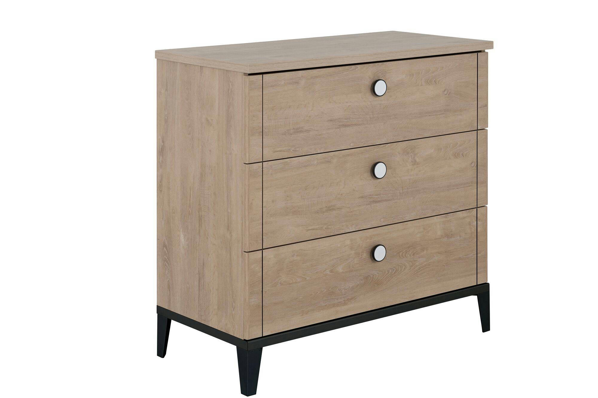 GAELLE - Commode 3 tiroirs effet bois clair et noir