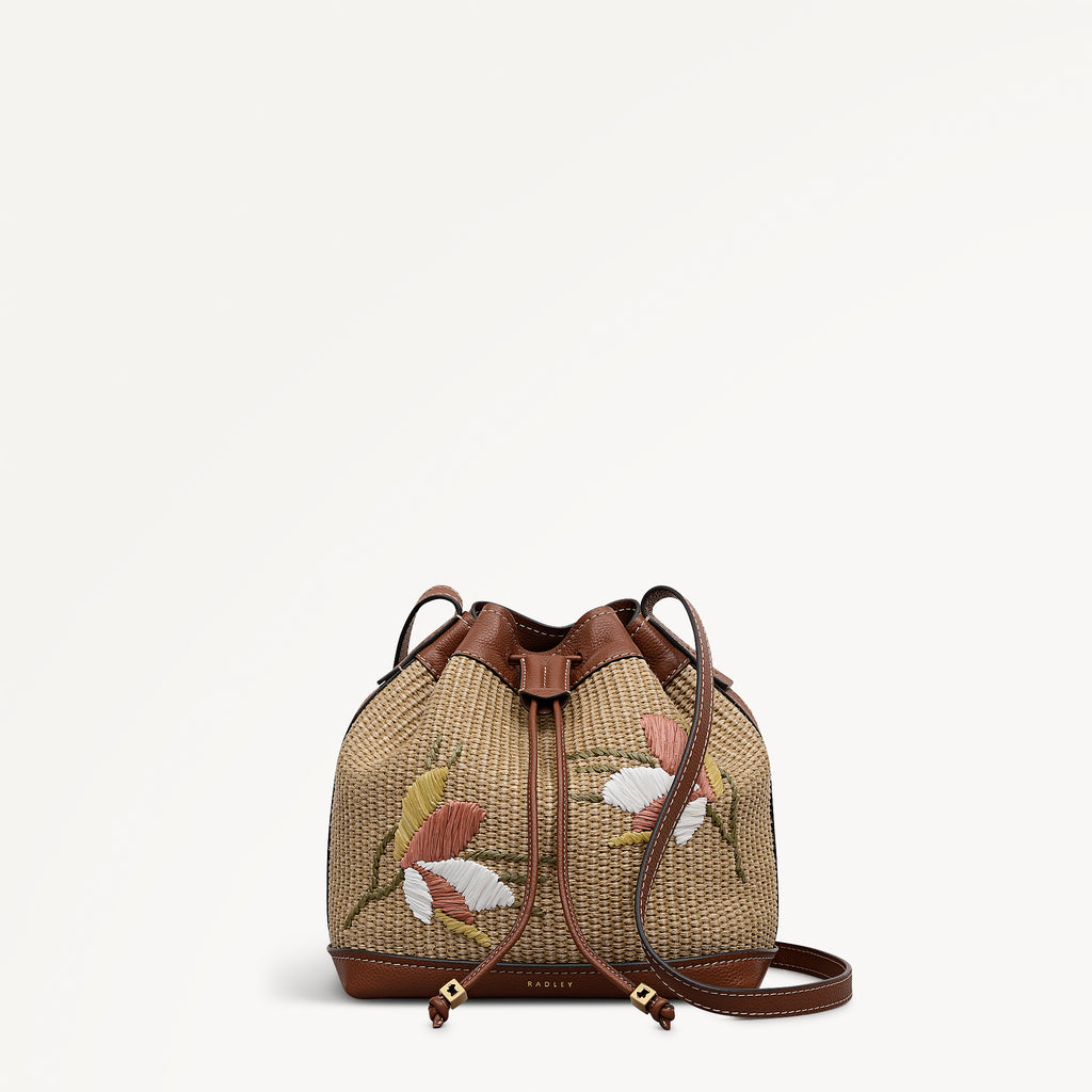 York Mews - Floral Raffia - Medium Drawstring Cross Body
