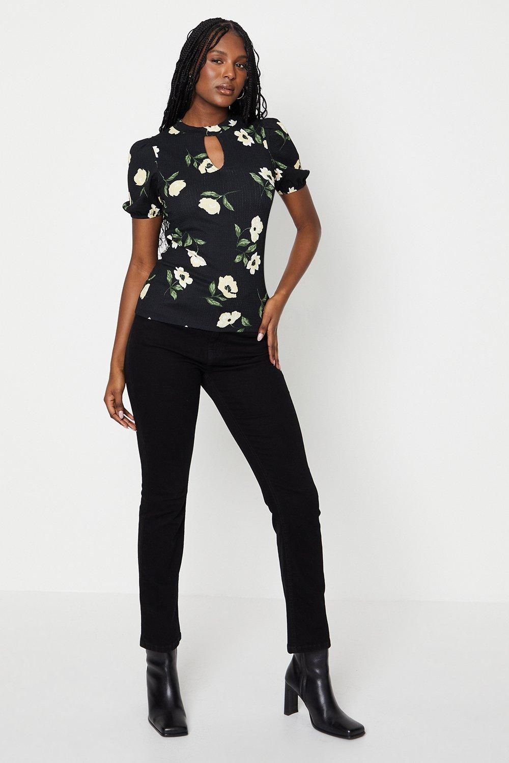 Dorothy Perkins Keyhole Neck With Puff Sleeve Top