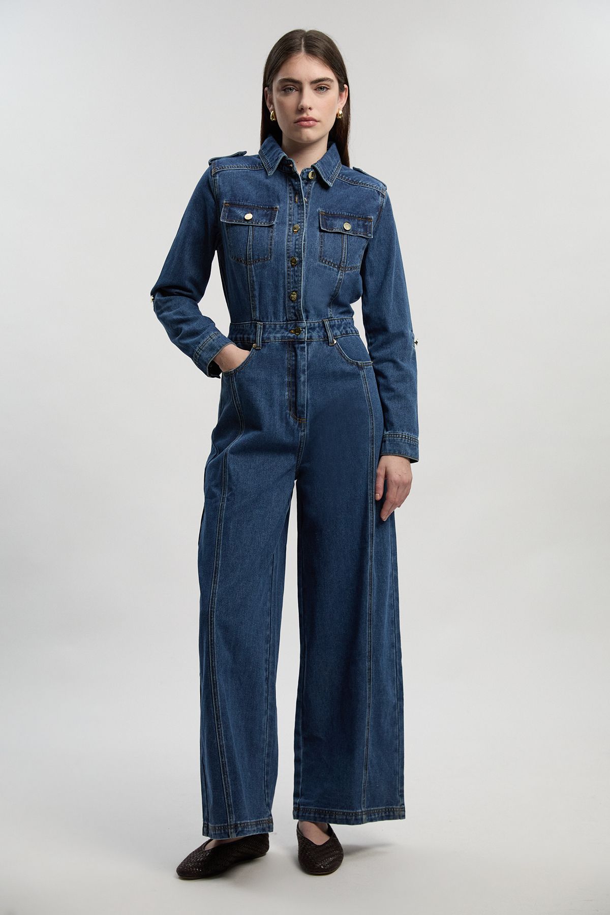 KarenMillen Denim Boiler Wide Leg Jumpsuit