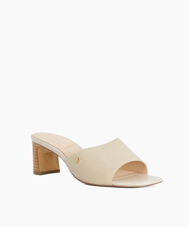 Mazy Ecru - Mid Height Leather Mules