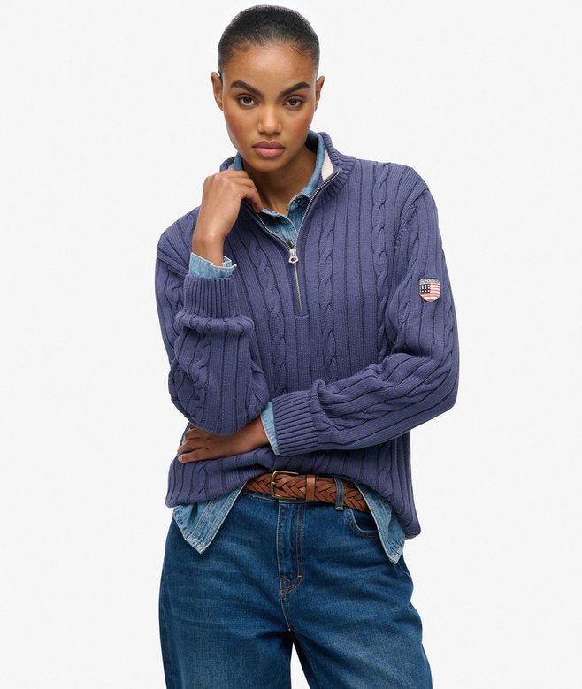 Slouchy Cable Half Zip Jumper