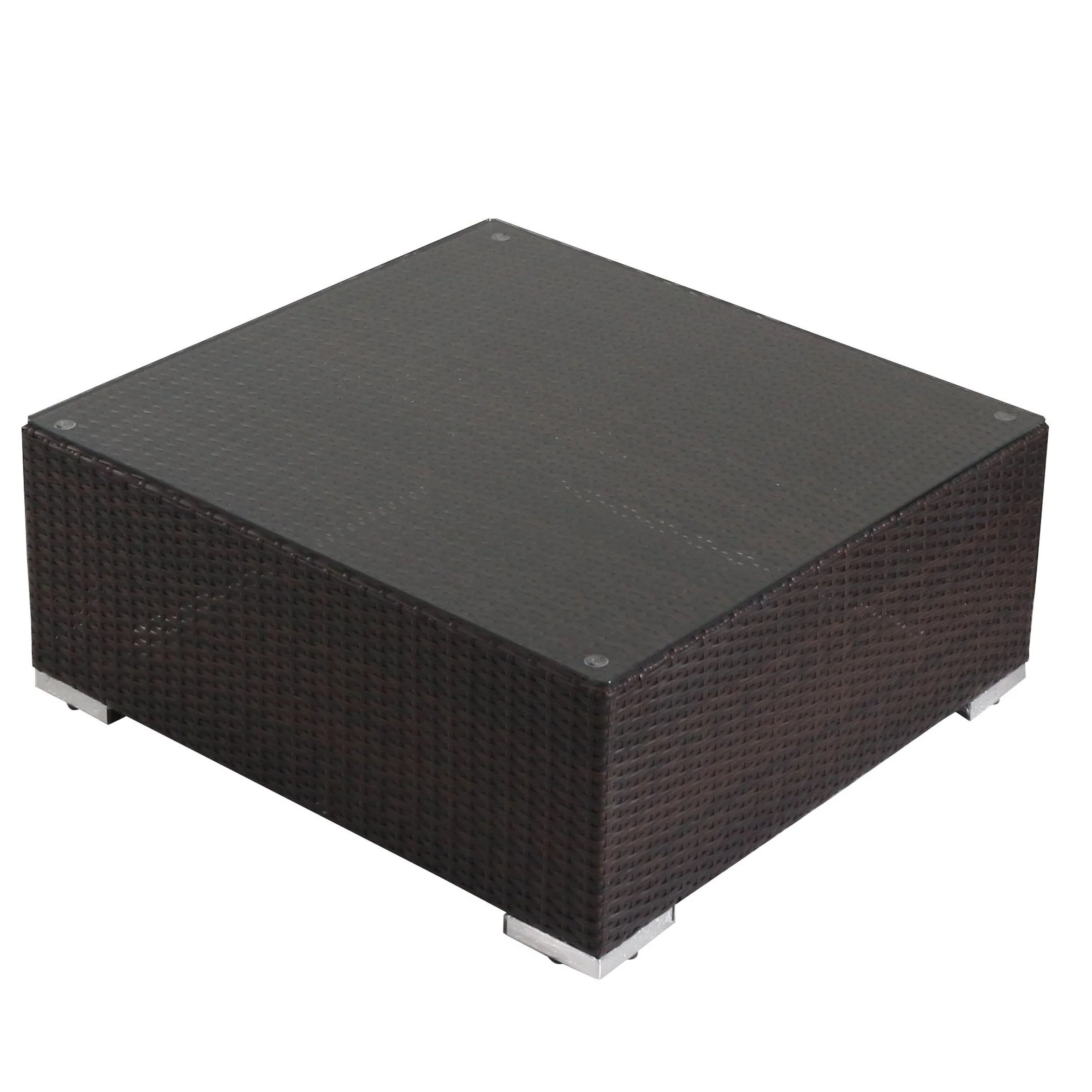 Roomfitters Rattan Outdoor Coffee Table with Tempered Glass Top, Rectangle Patio Table, Durable Design for Outdoor