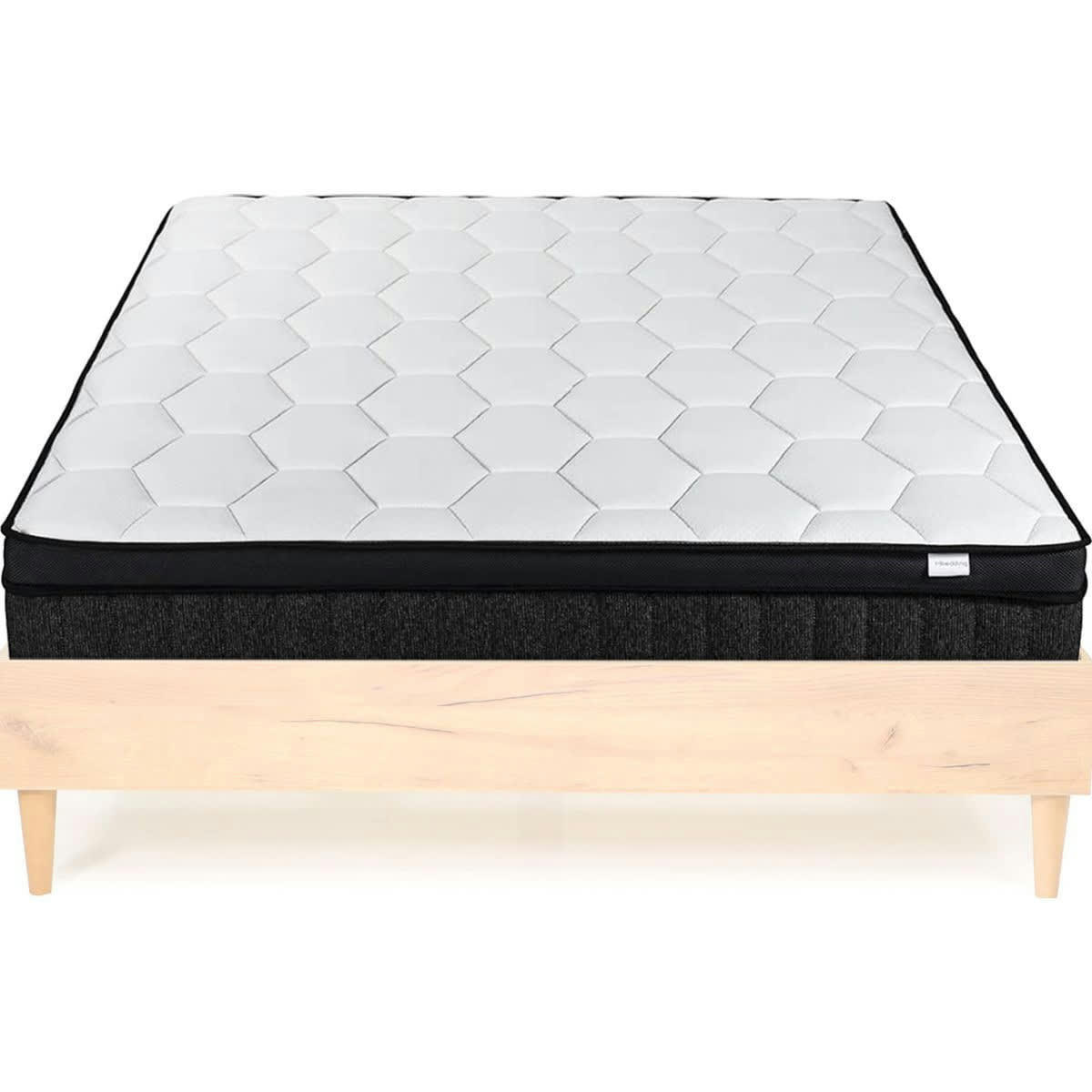 ENSEMBLE PACO - Ensemble lit effet chêne 160x200 + Matelas à mémoire de forme 28cm
