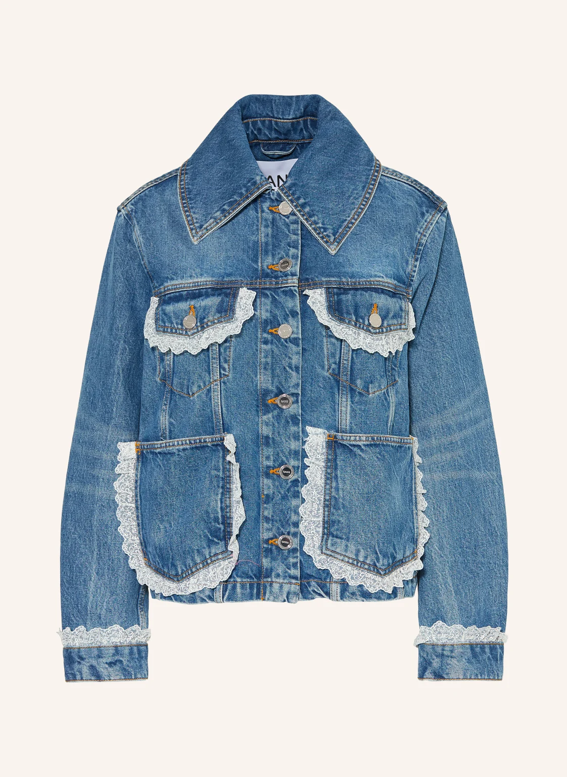 GANNI Jeansjacke mit Spitze