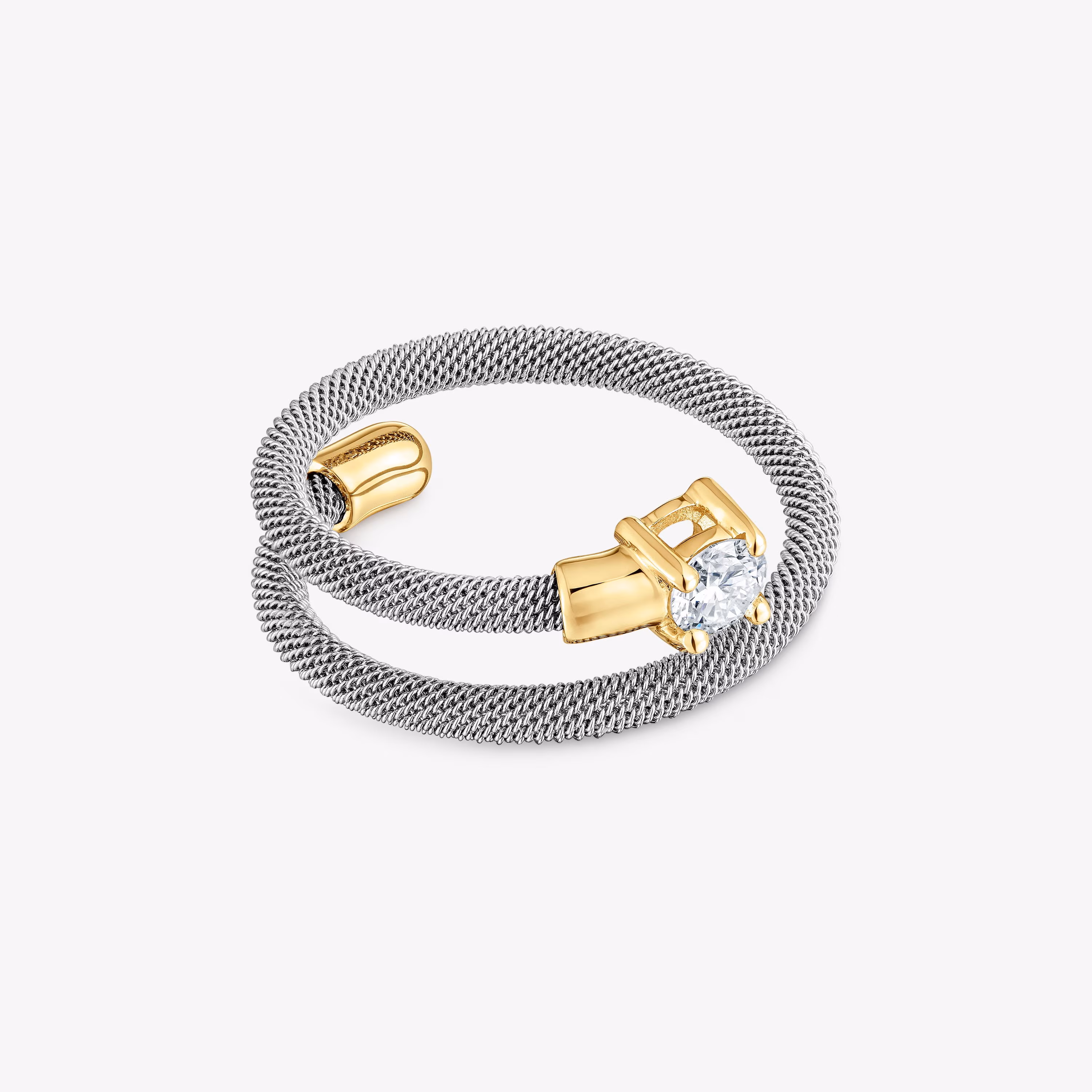 Anillo espiral de acero, oro 14 kt y diamantes creados en laboratorio TOUS Mesh LGD