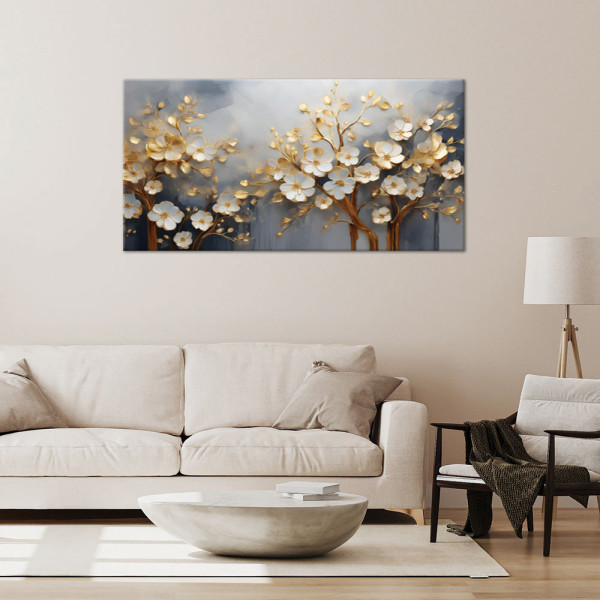 Feeby Obraz na płótnie, Drzewo Magnolia Abstrakcja Złoty 100x50