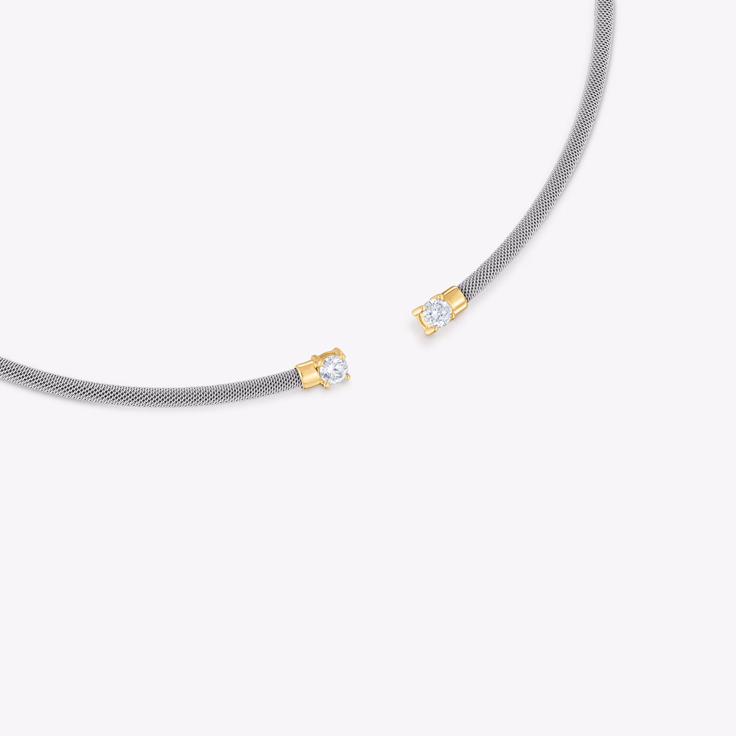 Collar abierto de acero, oro 14 kt  y diamantes creados en laboratorio TOUS Mesh LGD