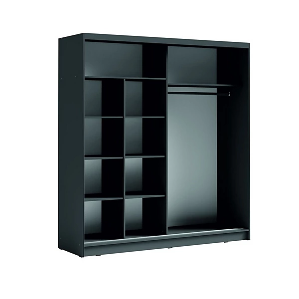 Armoire 2 portes coulissantes avec miroir oblique 205 cm - gris graphite - Collection BAHIA