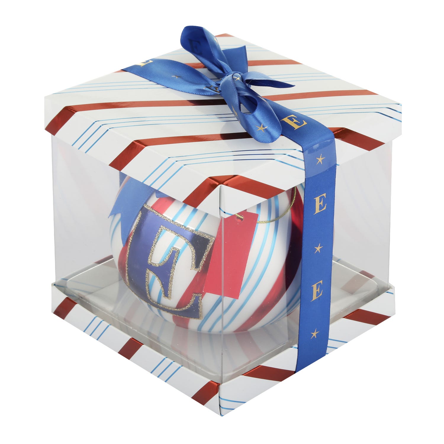 Pallina Natale con lettera E 10 cm Circus blu