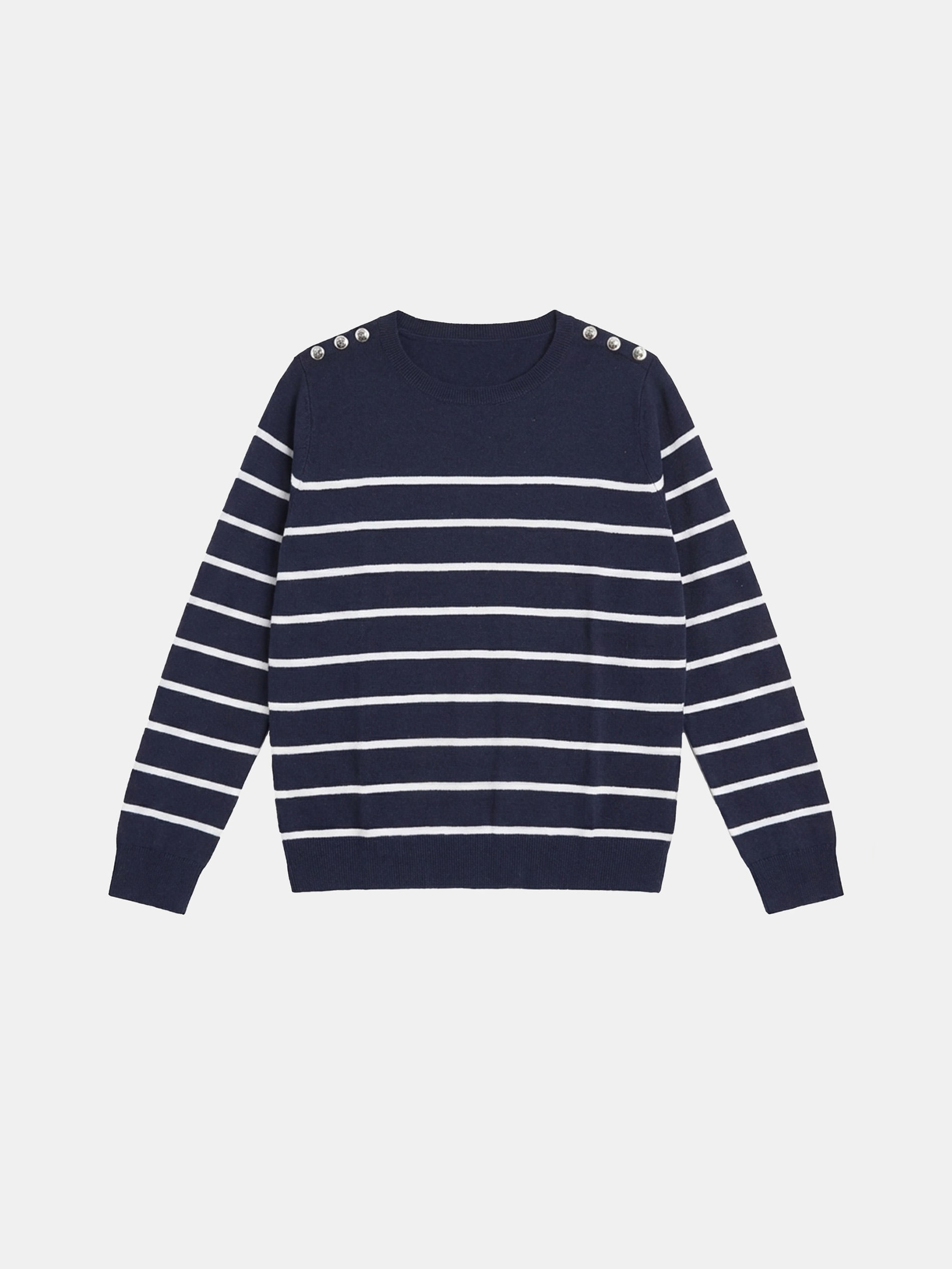 Sweter w paski z ozdobnymi guzikami na ramieniach