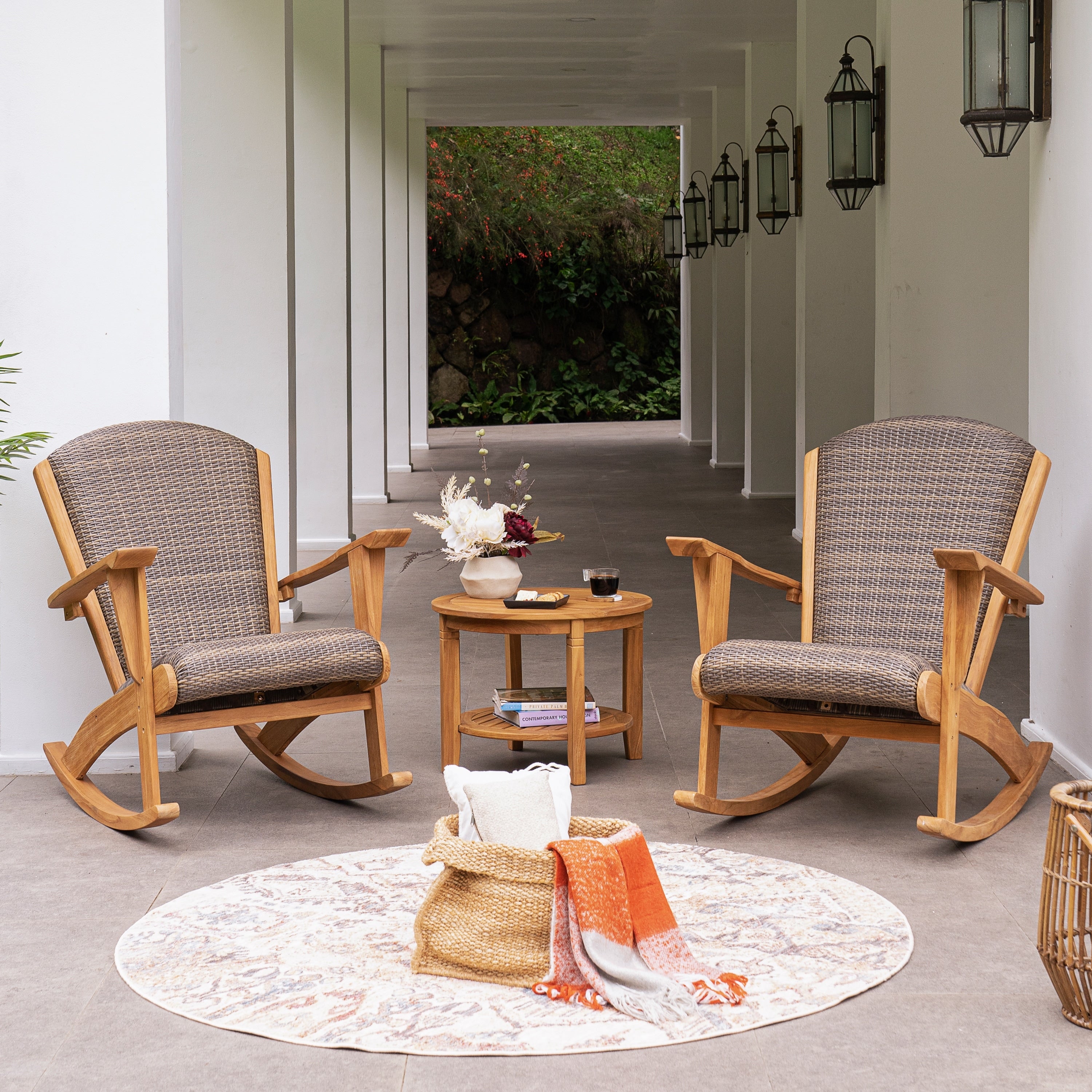 Cambridge Casual Auburn Upholstered Teak Outdoor Rocking Chair