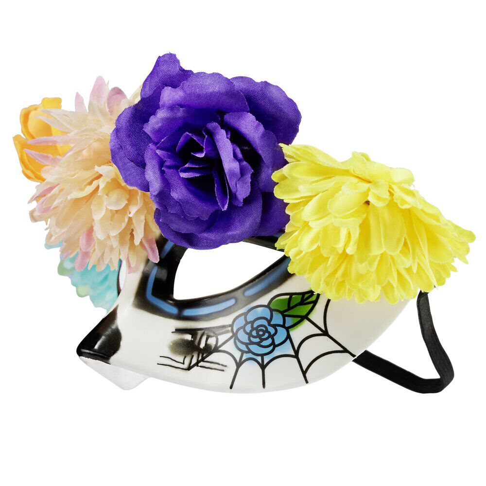 Masque Halloween Dia de los Muertos fleurs multicolores L25xH11cm