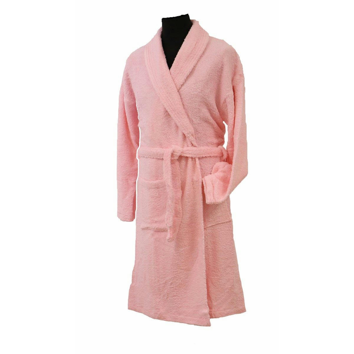 - CONFORT - Peignoir mixte col chale coton rose pastel XL