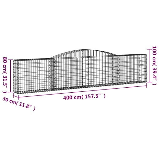 NNEVL Arched Gabion Baskets 3 pcs 400x30x80/100 cm Galvanised Iron