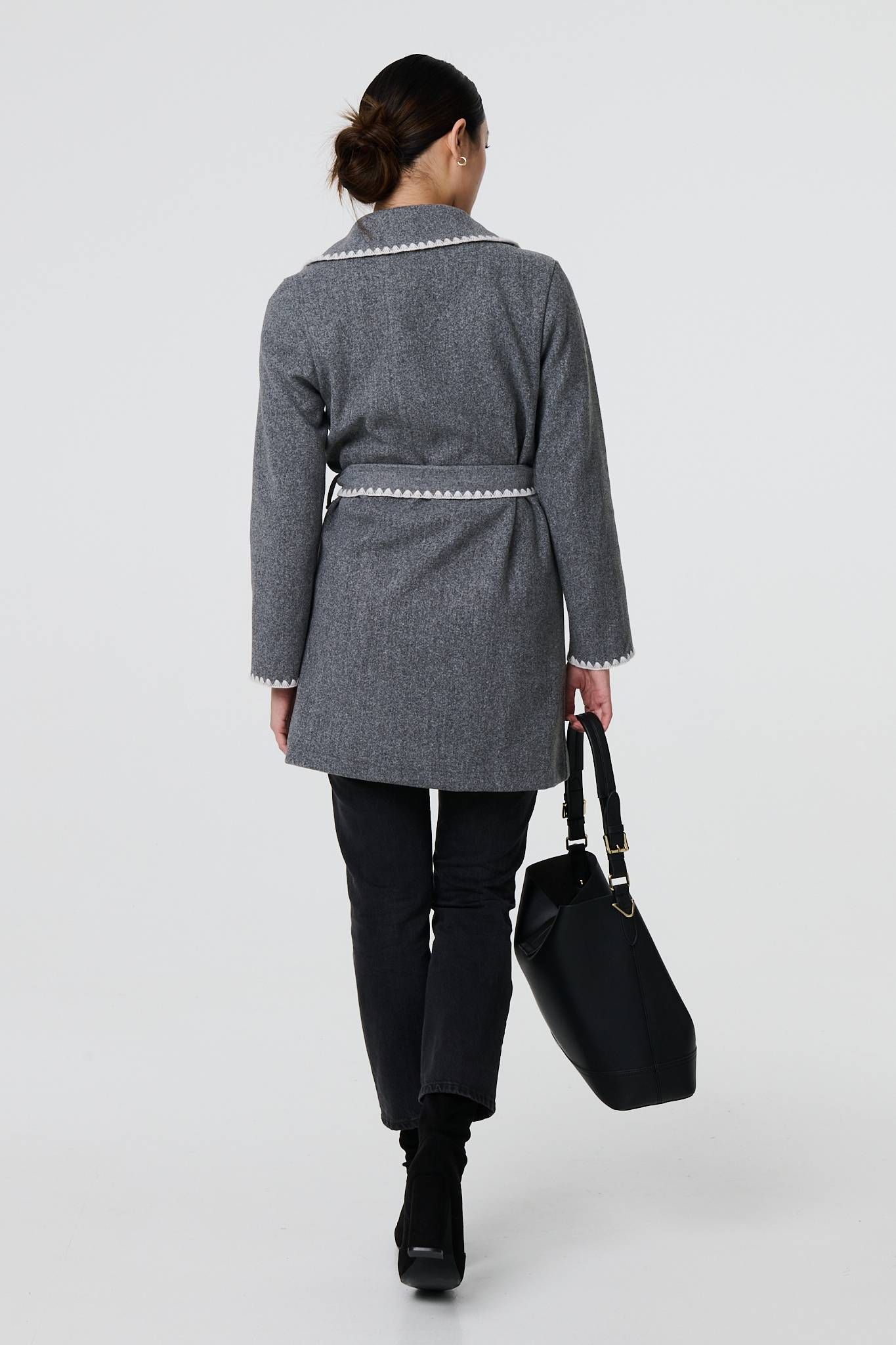 Izabel London Blanket Stich Coat with Belt