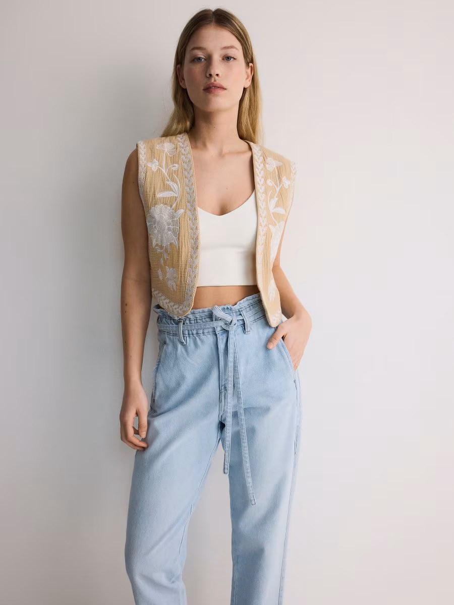 Tie Belt Paper Bag Jeans