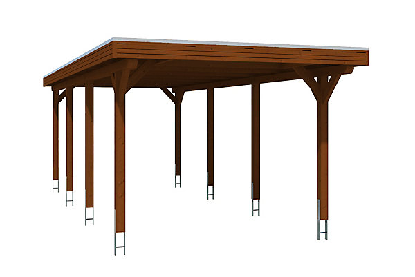 Carport SKAN HOLZ Spessart 355x846cm, bois lamellé-collé, traitement coloré noyer