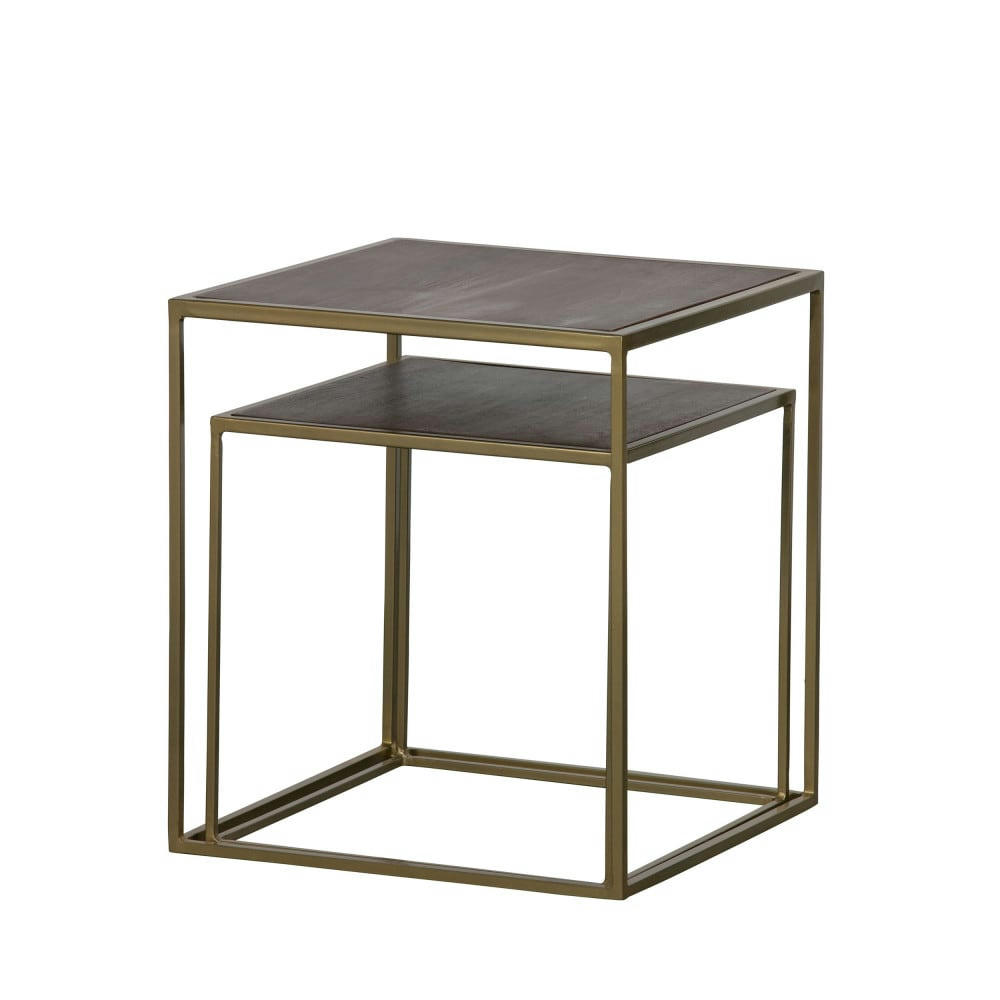 NEST - 2 tables basses gigognes carrées en métal et bois laiton