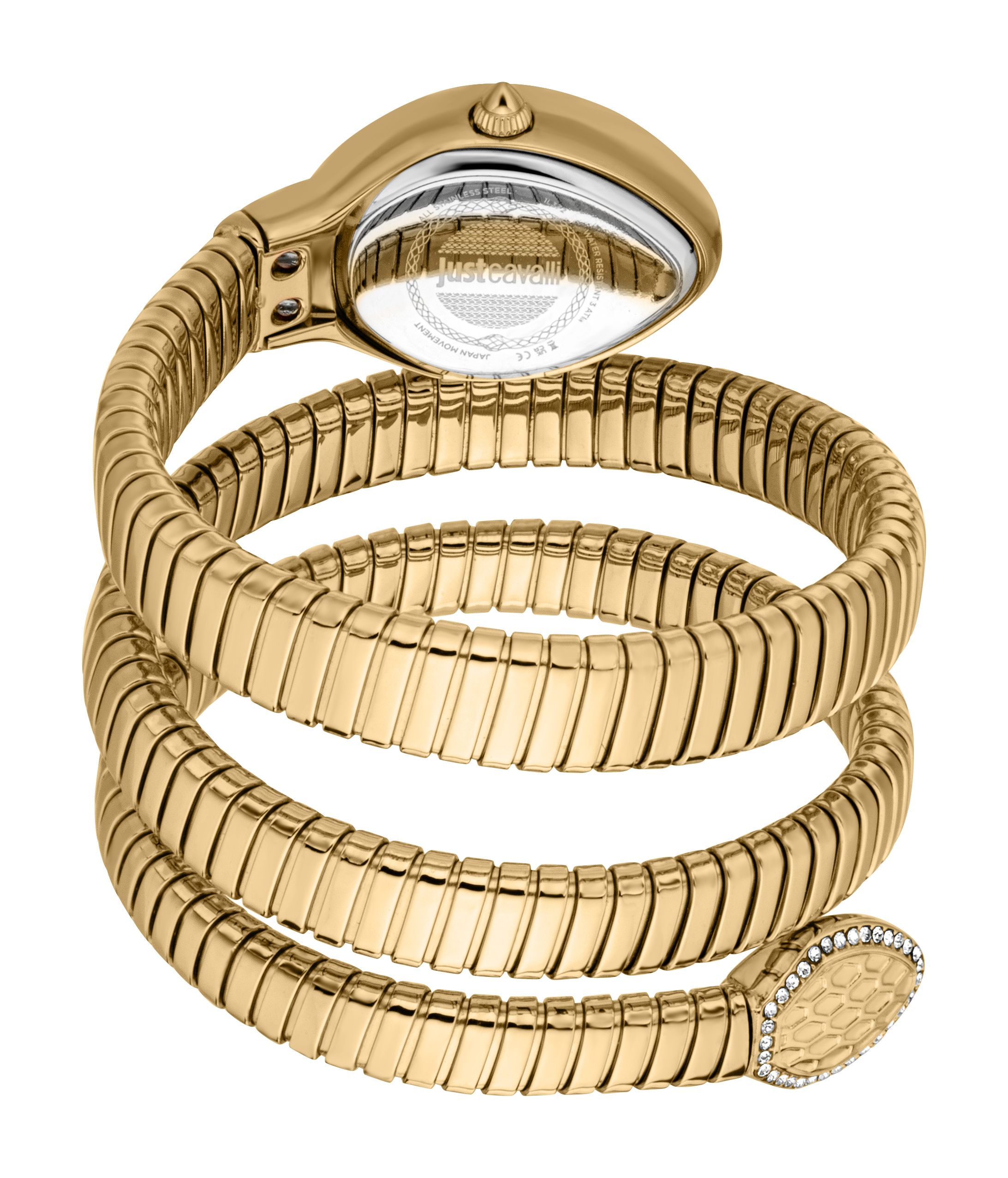 Just Cavalli Women's Snake Watch Gold Case Silver Dial Gold SS Bracelet