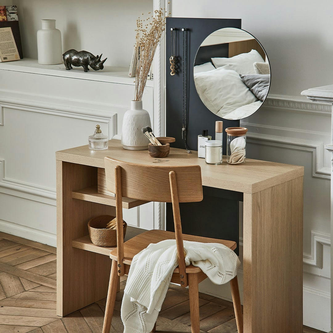 HUGO - Coiffeuse  placage gris anthracite et chêne clair