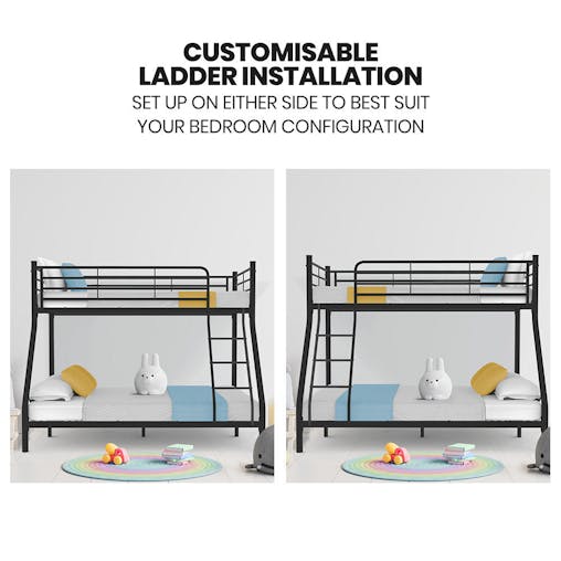 NNEMB Metal Single over Double Bunk Bed Frame-Dark Matte Grey