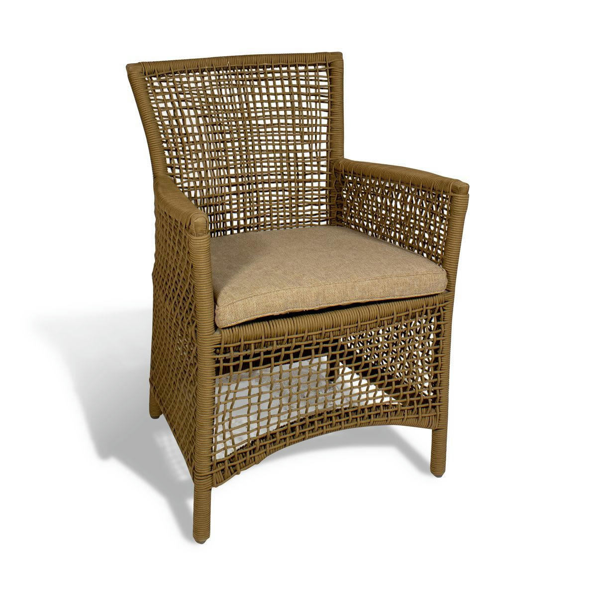 BORACAY - Fauteuil de table d'extérieur en corde avec coussin taupe