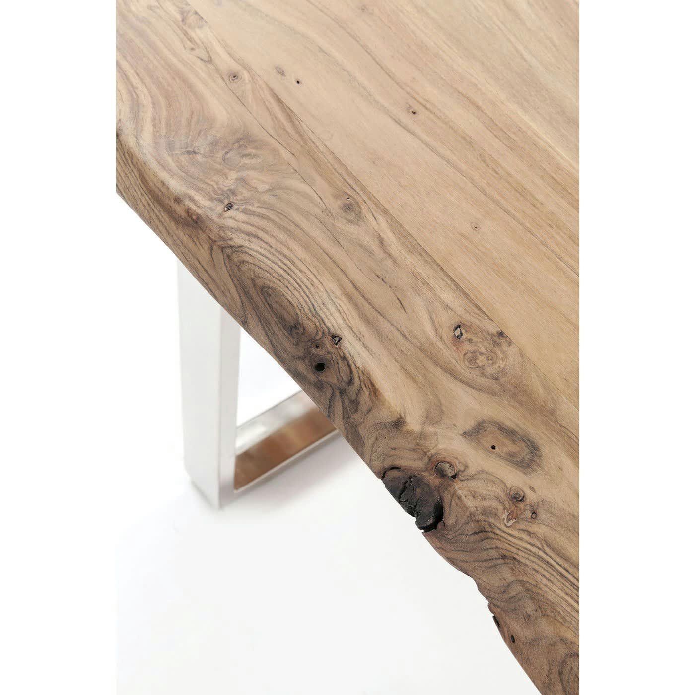 HARMONY - Table à manger 8 personnes en acacia brut et acier chromé L180