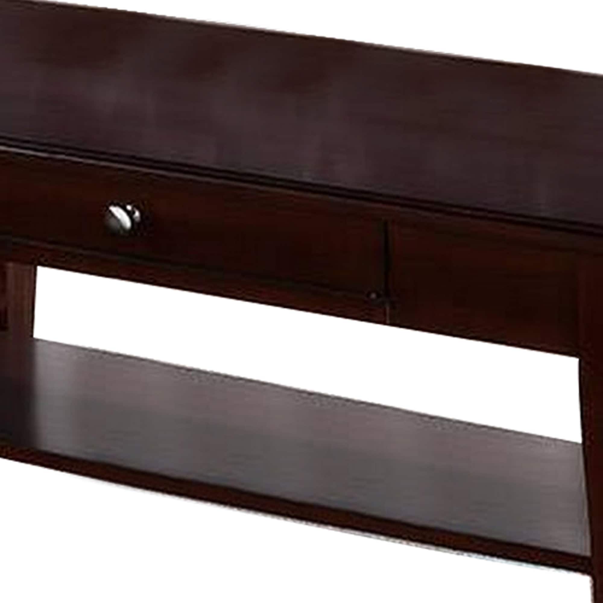 Jett 48 Inch Wood Coffee Table with 1 Drawer, Bottom Shelf, Cherry Brown