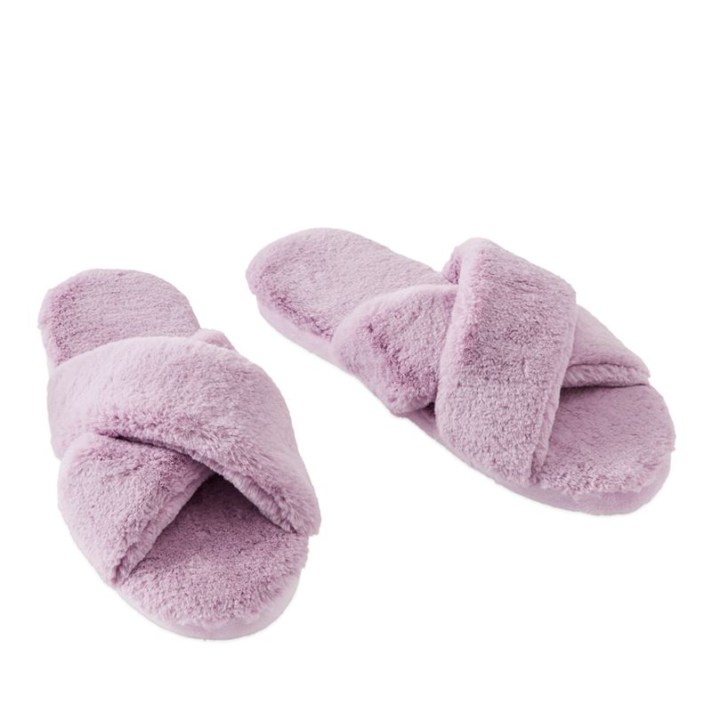 Crossover Mauve Fur Slippers