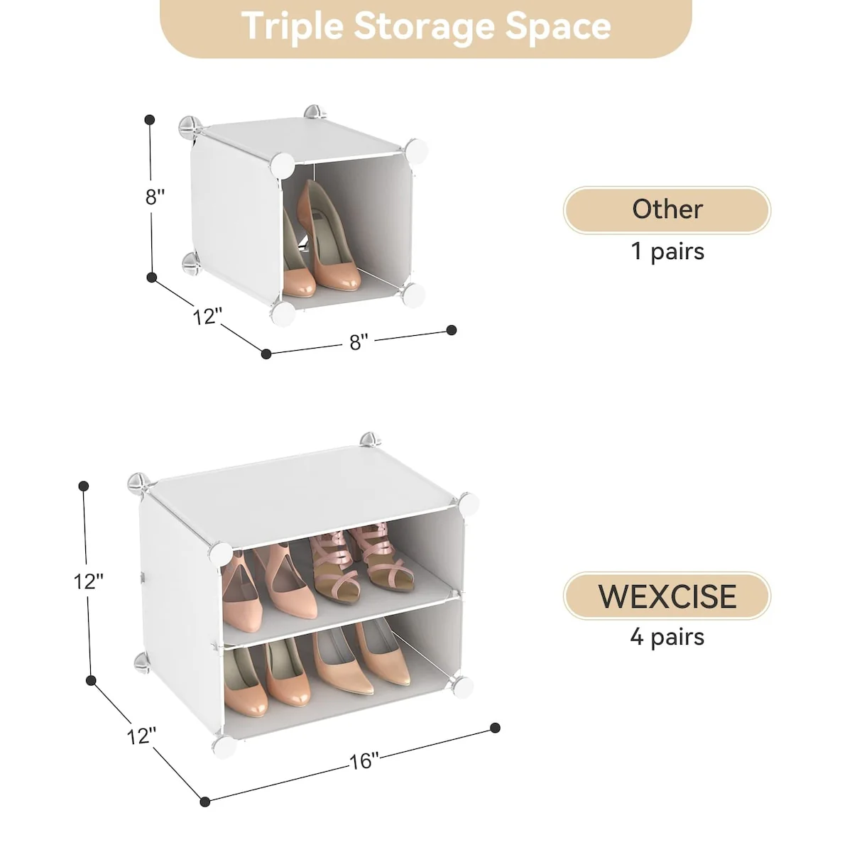 Entryway Modern Shoe Storage Rack, 48(W) x 12(D) x 48(H), White, Metal
