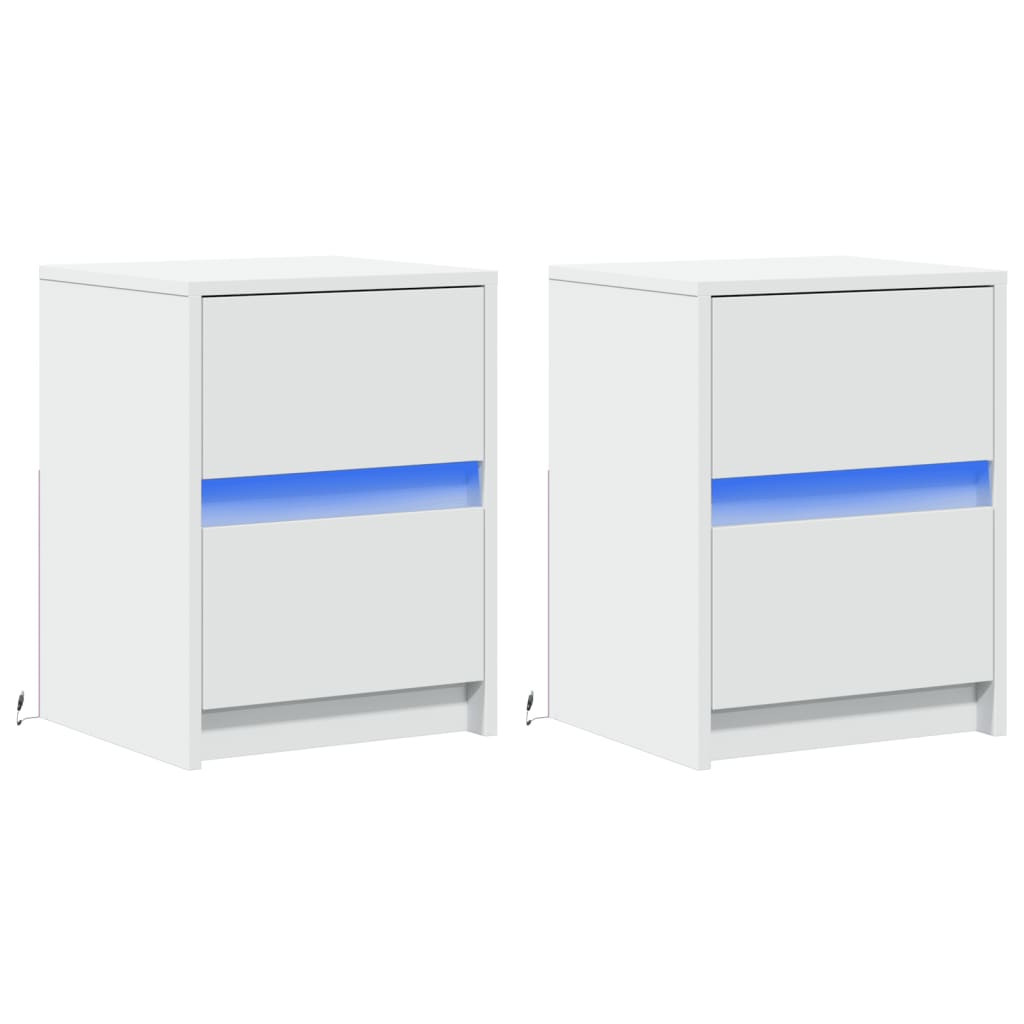 2x Szafka Nocna Stolik Biała z Szufladą z LED Do Sypialni 38x34x50 cm