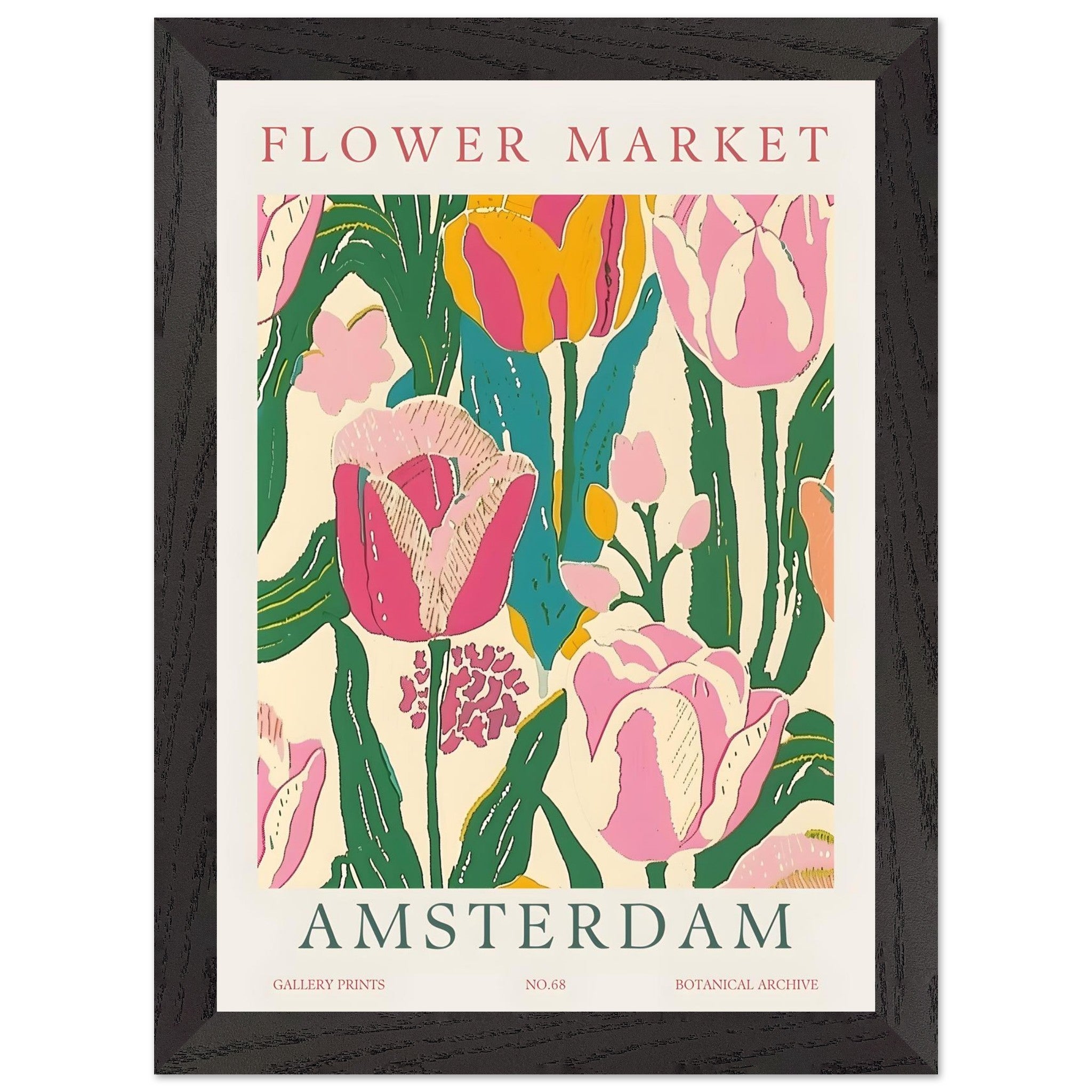 Artfulprints Poster met Lijst Flower market - Amsterdam II  - A4 21x29.7 cm - Meerkleurig