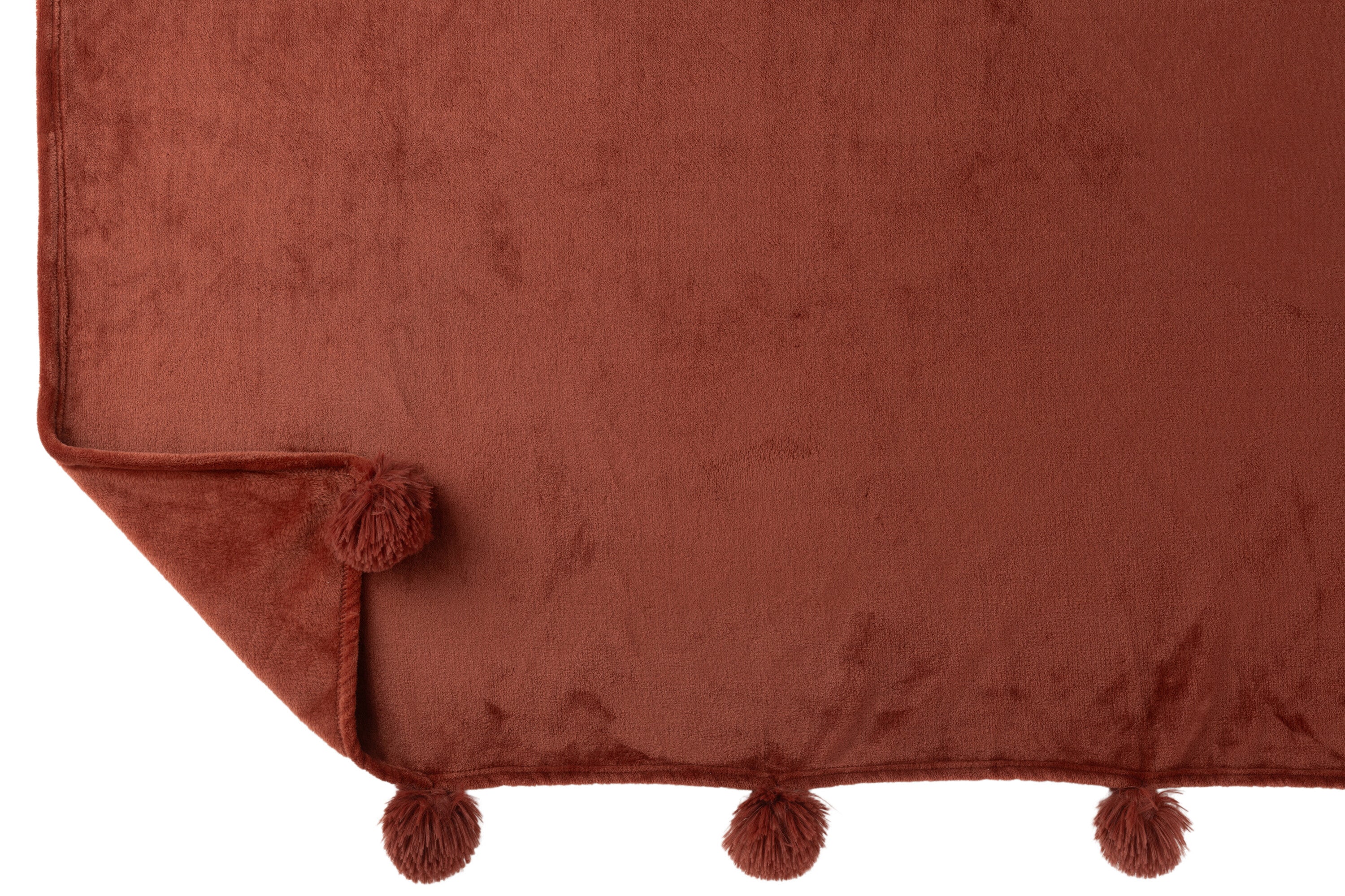 J-Line plaid Pompom - polyester - marsala rood - 170 x 130 cm