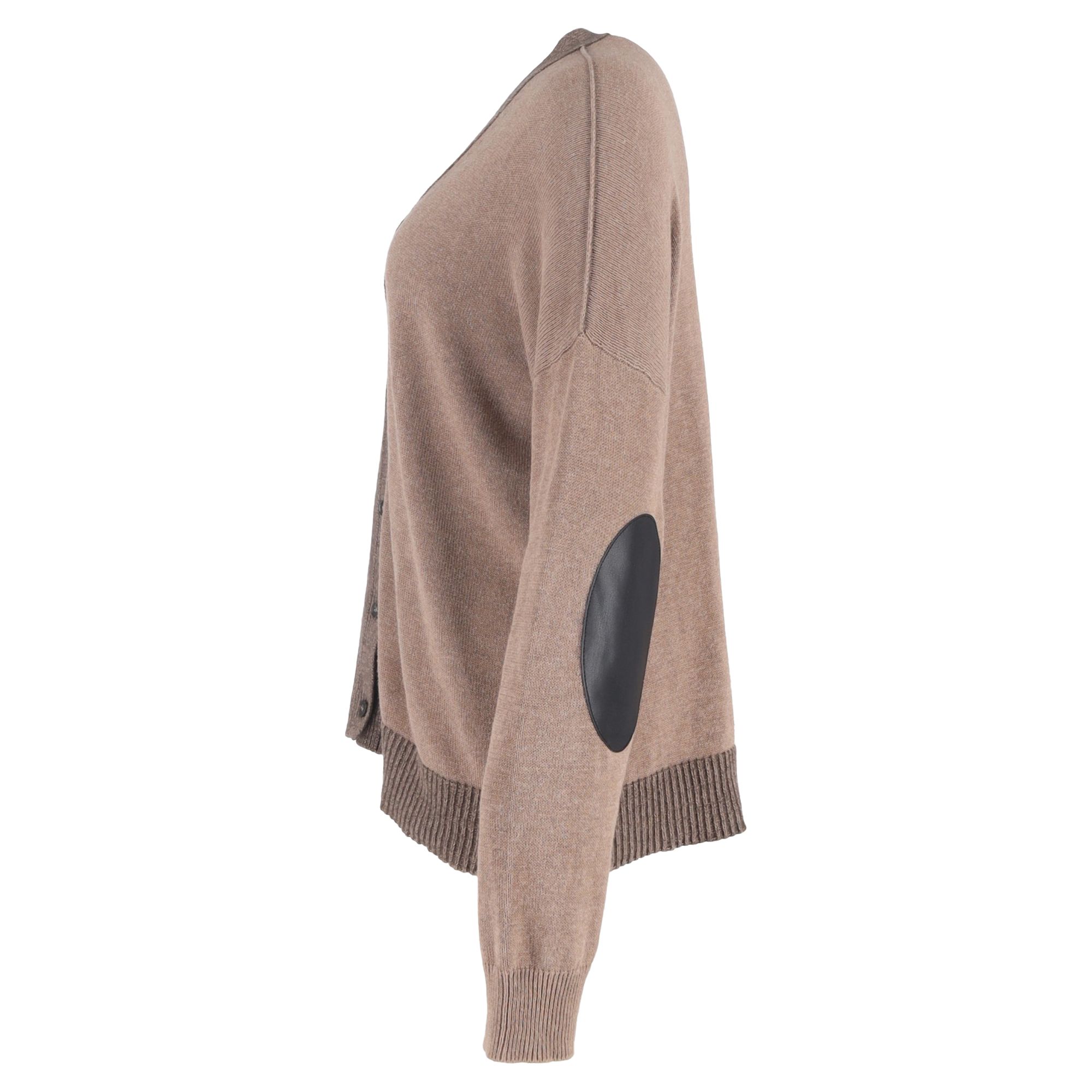 Maison Margiela Preloved Color-Blocked Elbow Patch Cardigan in Brown Cotton