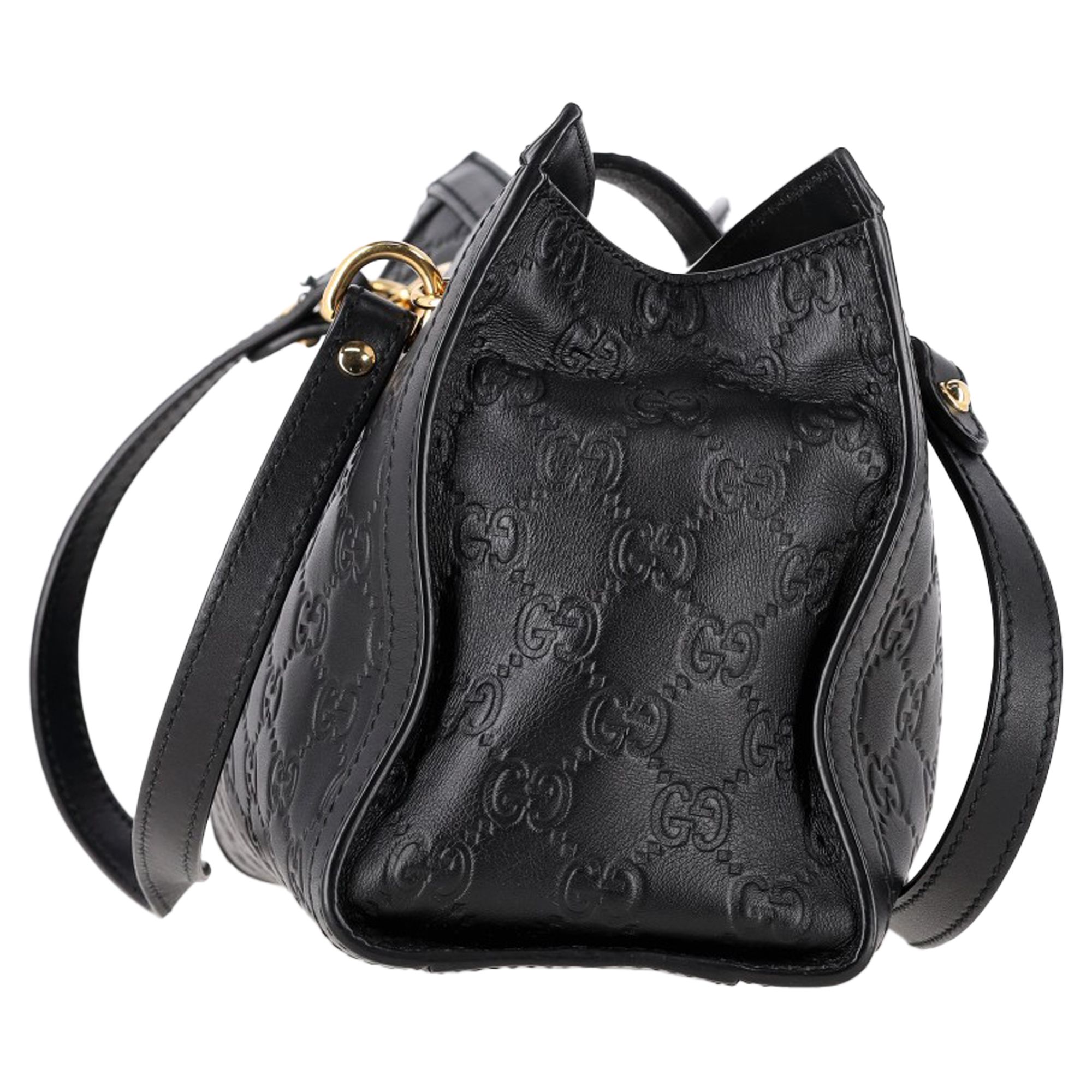 Gucci Preloved Small Guccissima Padlock Tote Bag in Black Leather