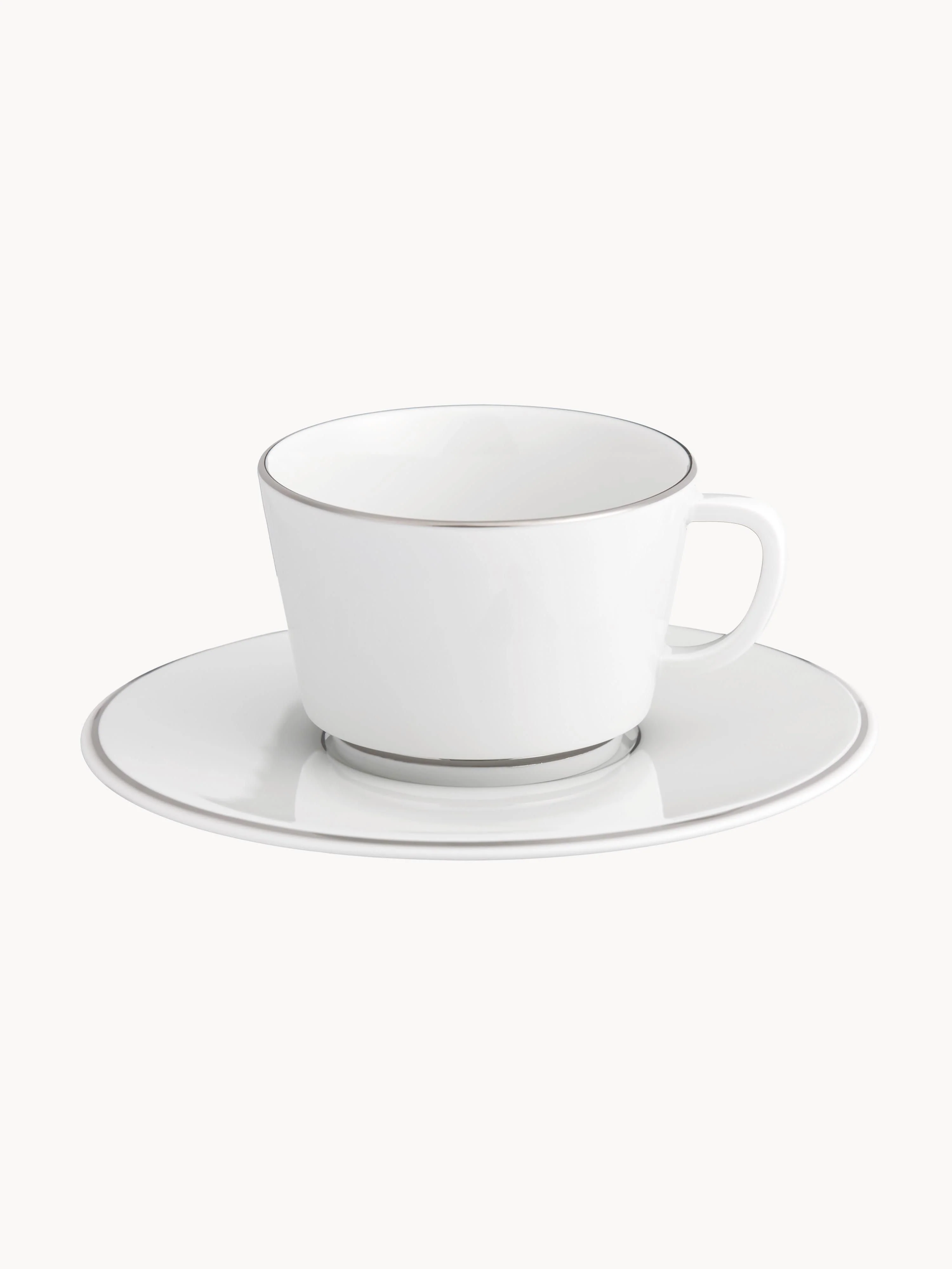 Handgefertigte XS Porzellan-Kaffeetassen Vitruv mit Untertassen und handgemaltem Platinrand, 2er-Set