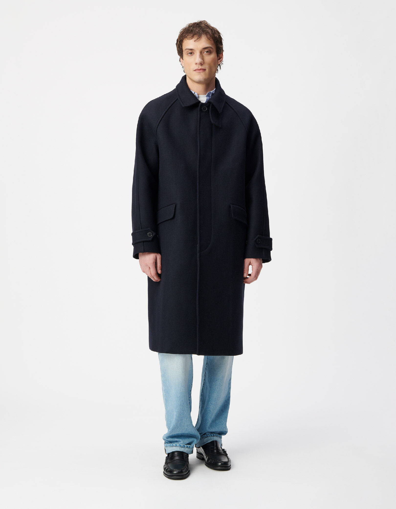 Manteau long bleu marine Homme