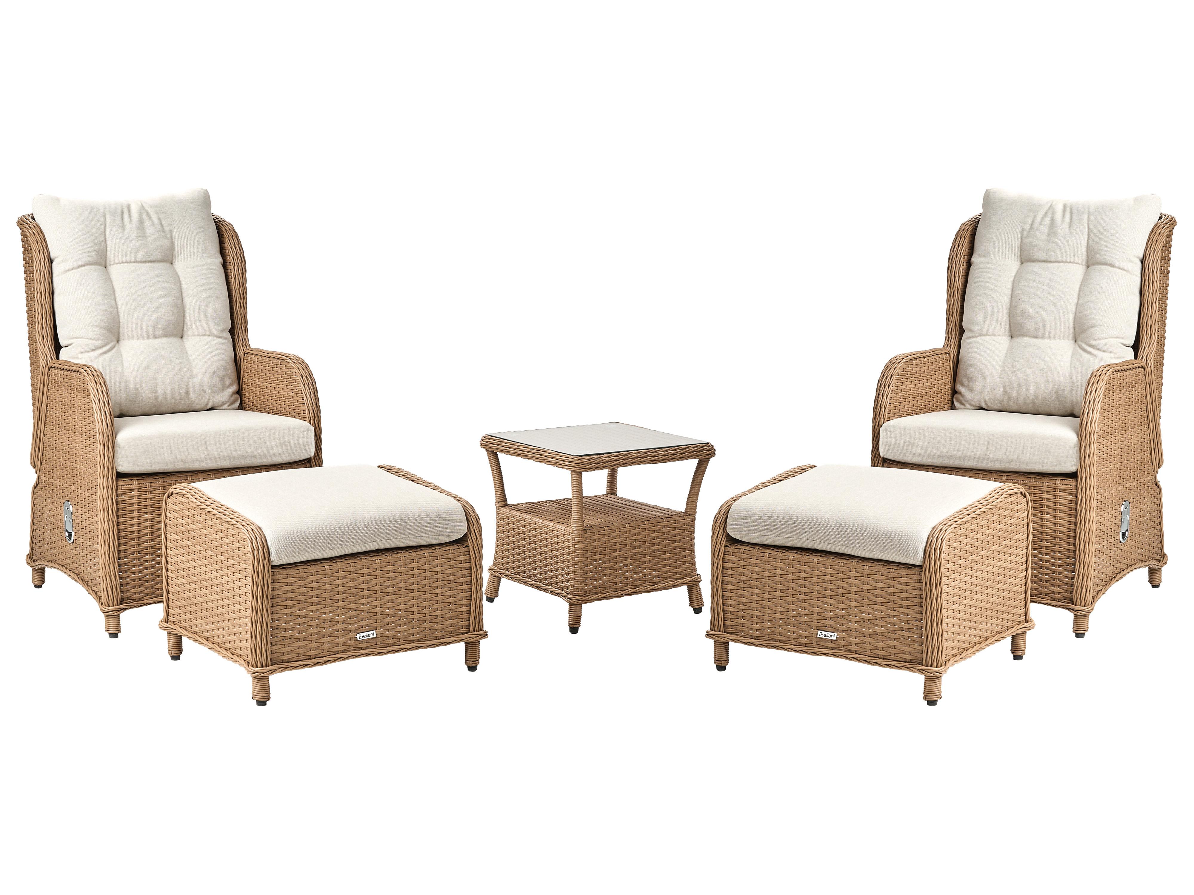 Garden Lounge Set with Table and Ottoman 2 Seater PONZA PE Rattan Brown