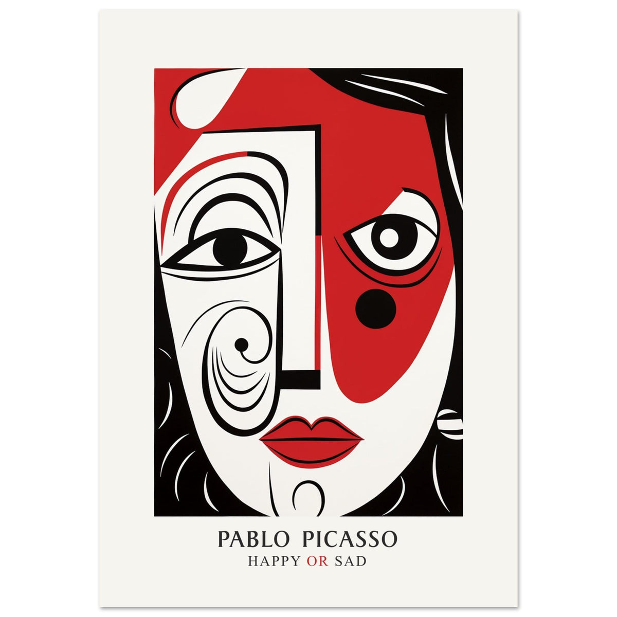 Artfulprints Poster Pablo Picasso - Happy or sad  - A4 21x29.7 cm - Rood